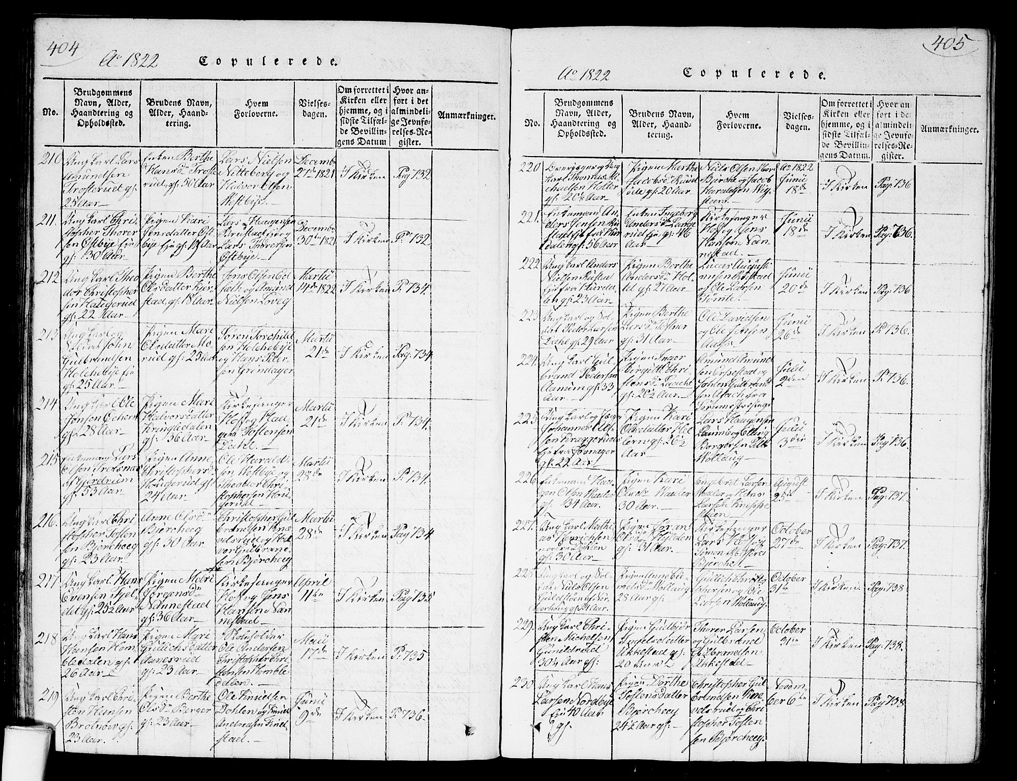 Nannestad prestekontor Kirkebøker, SAO/A-10414a/G/Ga/L0001: Klokkerbok nr. I 1, 1815-1839, s. 404-405