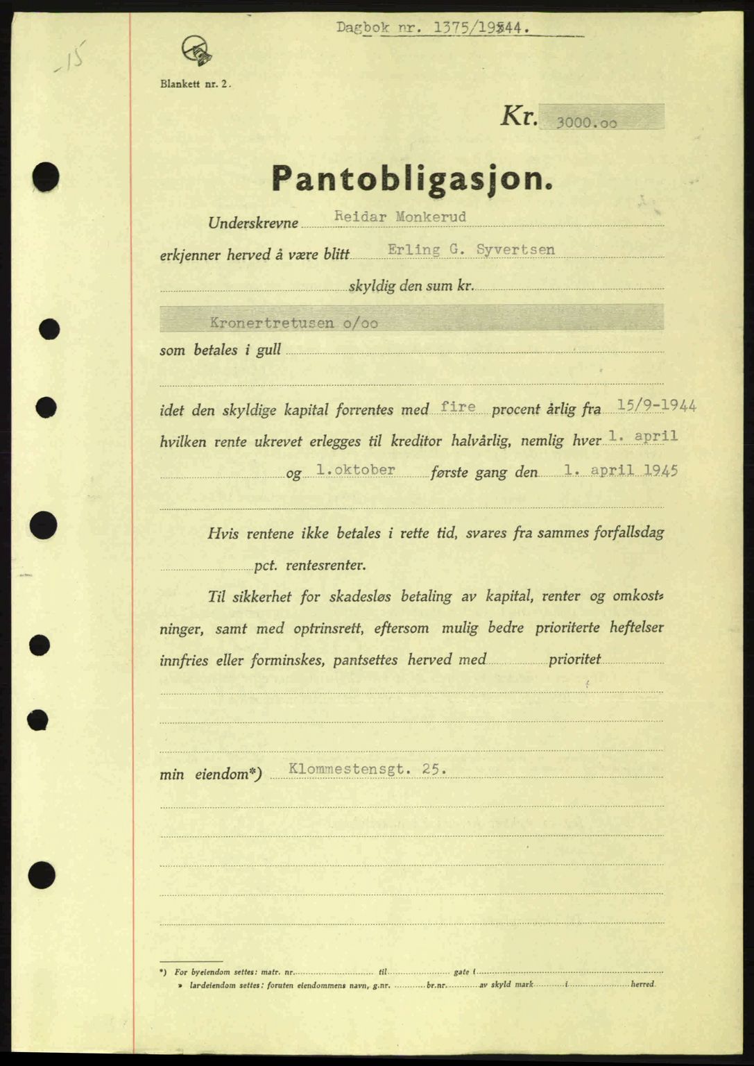 Moss sorenskriveri, SAO/A-10168: Pantebok nr. B13, 1943-1945, Dagboknr: 1375/1944