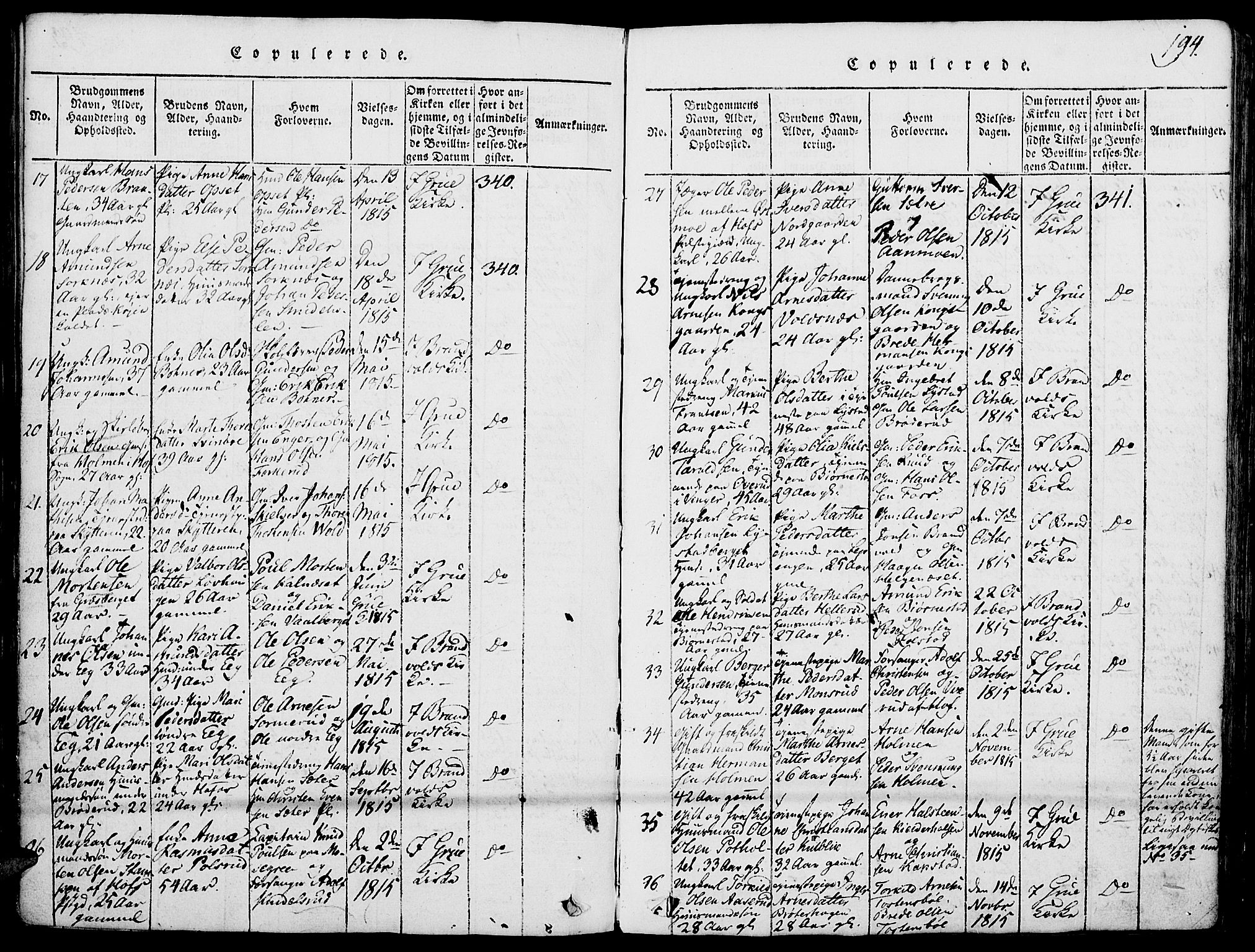 Grue prestekontor, AV/SAH-PREST-036/H/Ha/Haa/L0006: Ministerialbok nr. 6, 1814-1830, s. 194