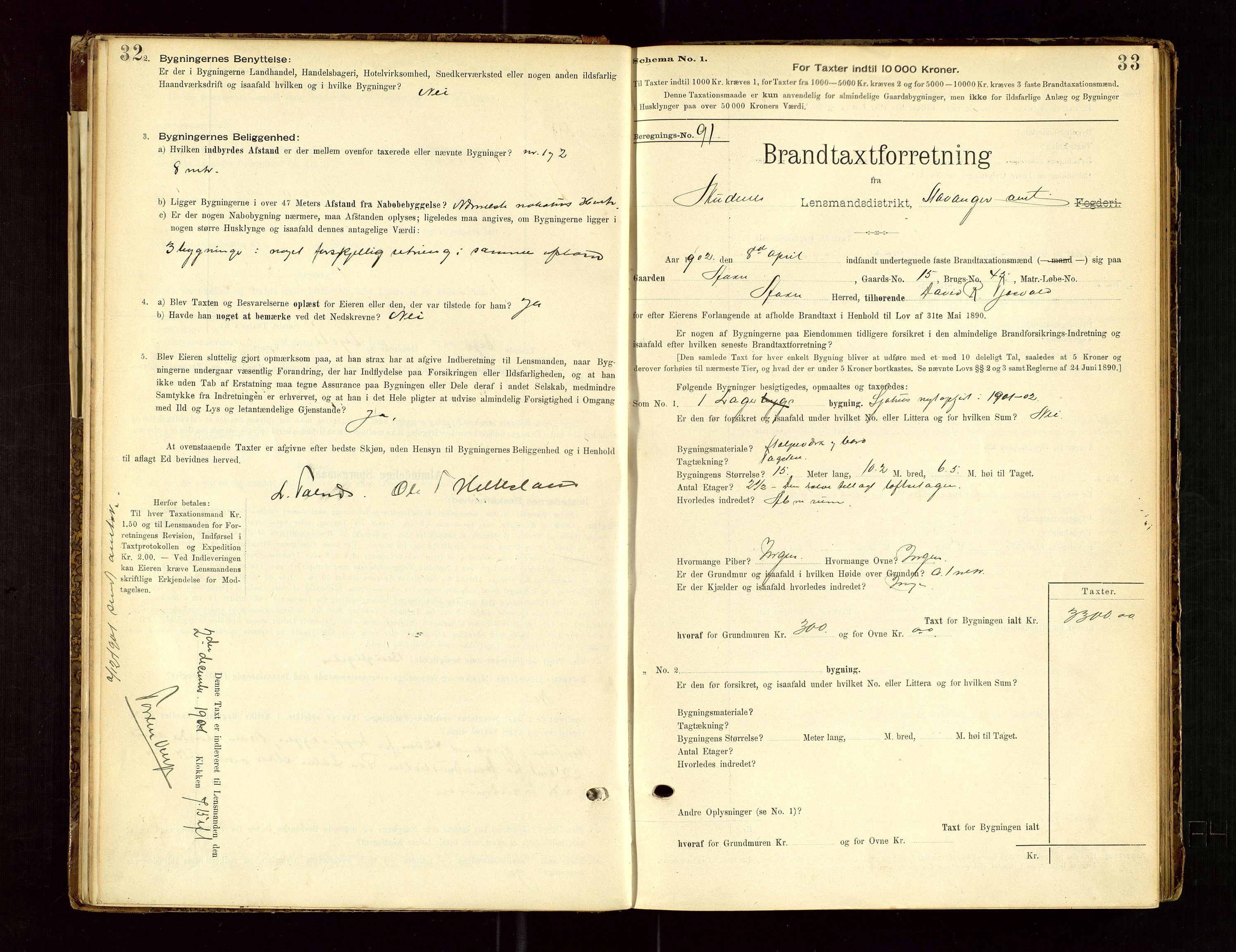 Skudenes lensmannskontor, SAST/A-100444/Gob/L0001: "Brandtaxationsprotokoll", 1895-1924, s. 32-33