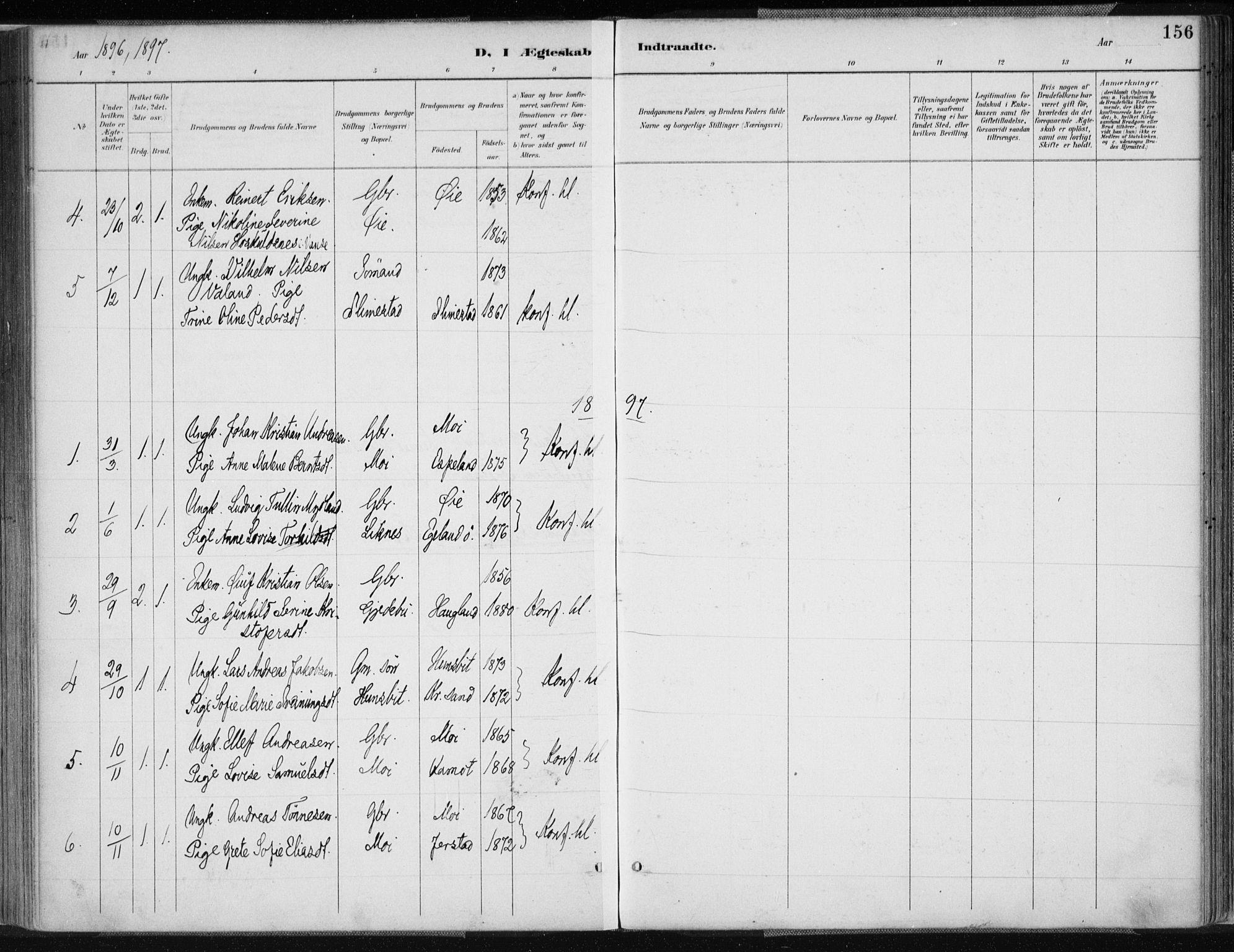 Kvinesdal sokneprestkontor, AV/SAK-1111-0026/F/Fa/Fab/L0008: Ministerialbok nr. A 8, 1886-1897, s. 156