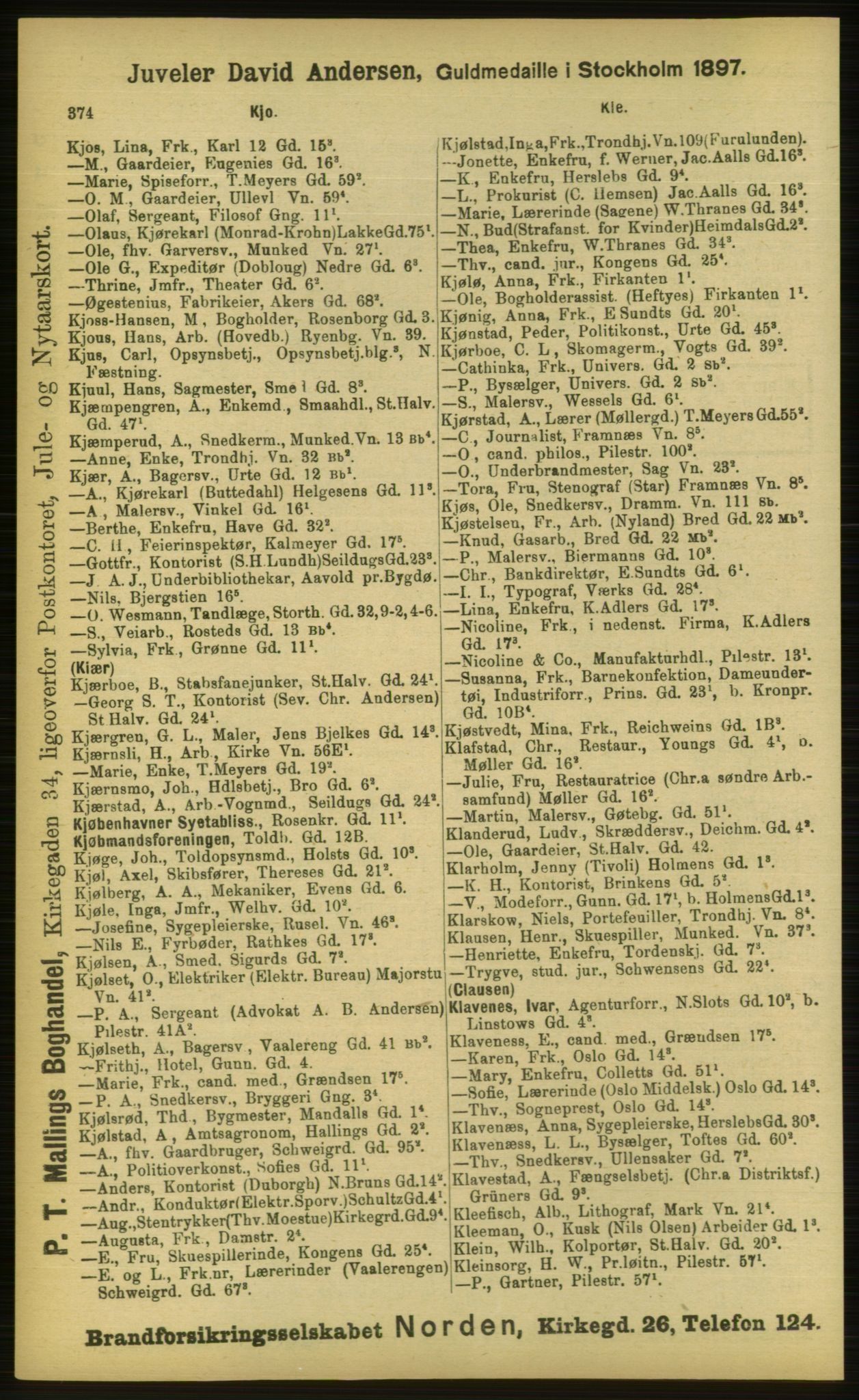 Kristiania/Oslo adressebok, PUBL/-, 1898, s. 374