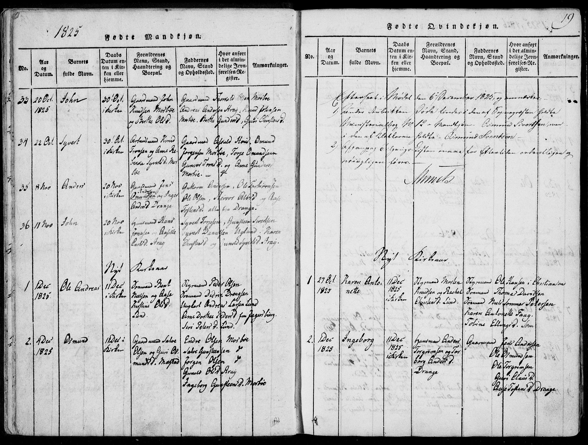 Oddernes sokneprestkontor, AV/SAK-1111-0033/F/Fa/Faa/L0005: Ministerialbok nr. A 5, 1820-1838, s. 19