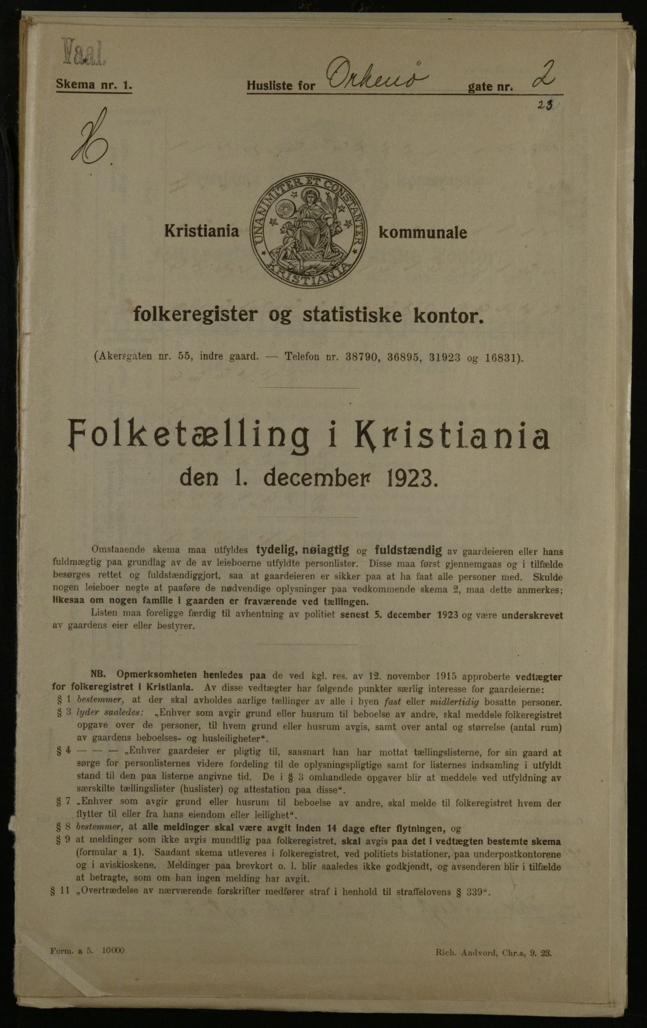 OBA, Kommunal folketelling 1.12.1923 for Kristiania, 1923, s. 83838