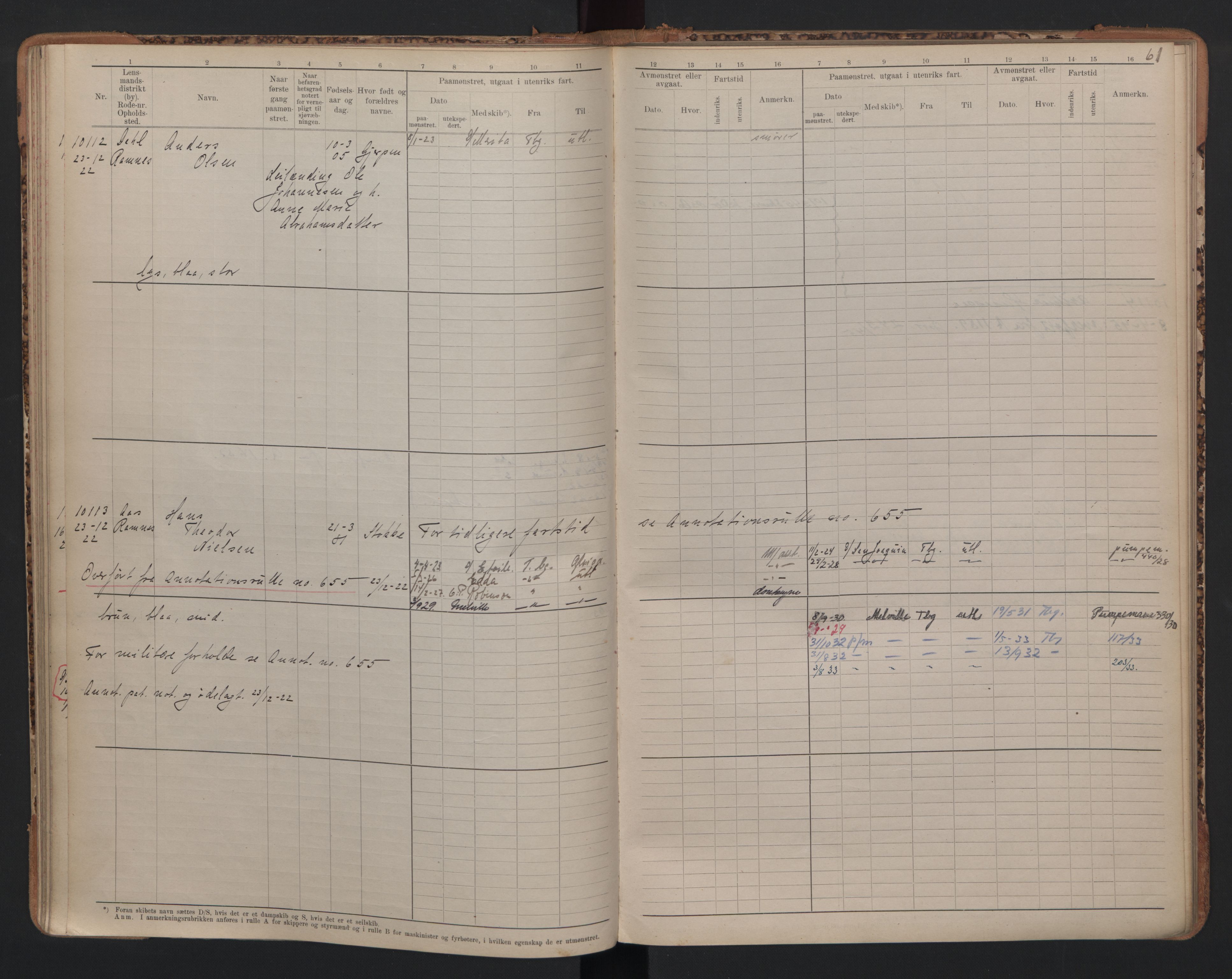 Tønsberg innrulleringskontor, AV/SAKO-A-786/F/Fc/Fcb/L0010: Hovedrulle Patent nr. 9993-1923, 1922-1923, s. 61