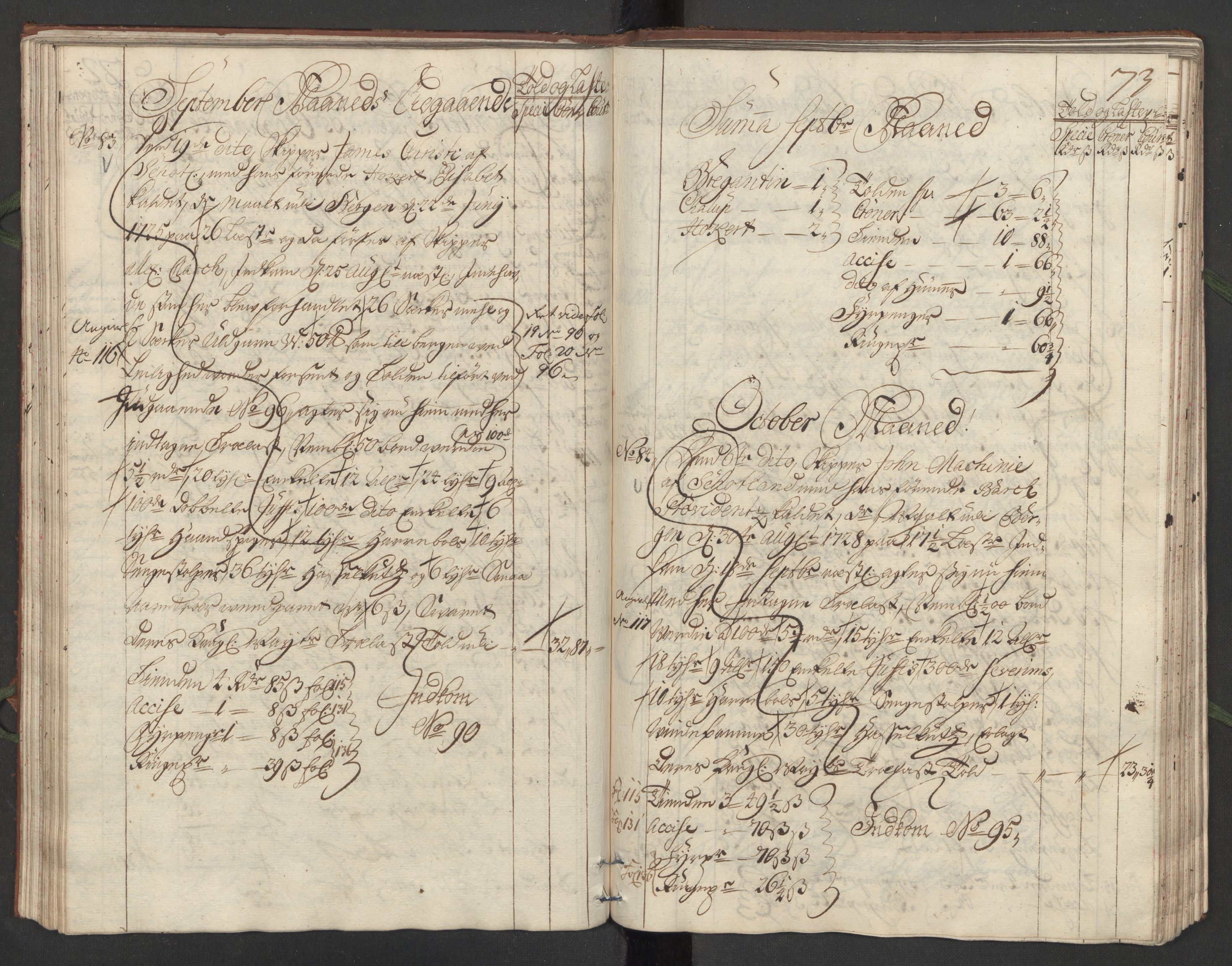 Generaltollkammeret, tollregnskaper, AV/RA-EA-5490/R24/L0008/0001: Tollregnskaper Sunnhordland / Hovedtollbok, 1731, s. 72b-73a