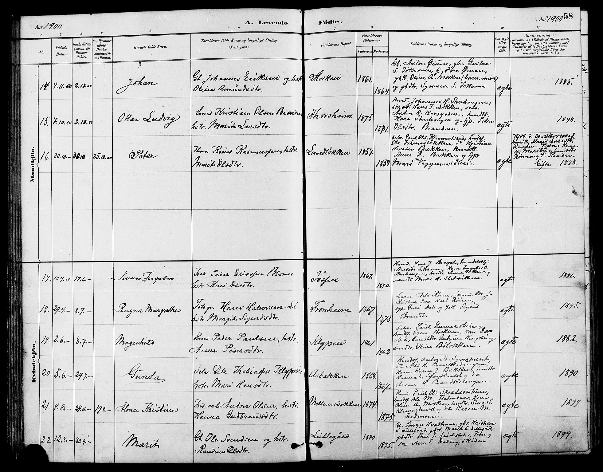 Nord-Fron prestekontor, AV/SAH-PREST-080/H/Ha/Hab/L0004: Klokkerbok nr. 4, 1884-1914, s. 58