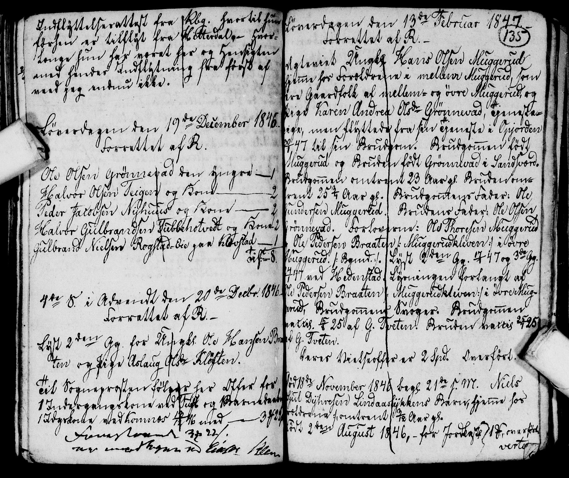 Sandsvær kirkebøker, SAKO/A-244/G/Gd/L0003: Klokkerbok nr. IV 3, 1843-1849, s. 135