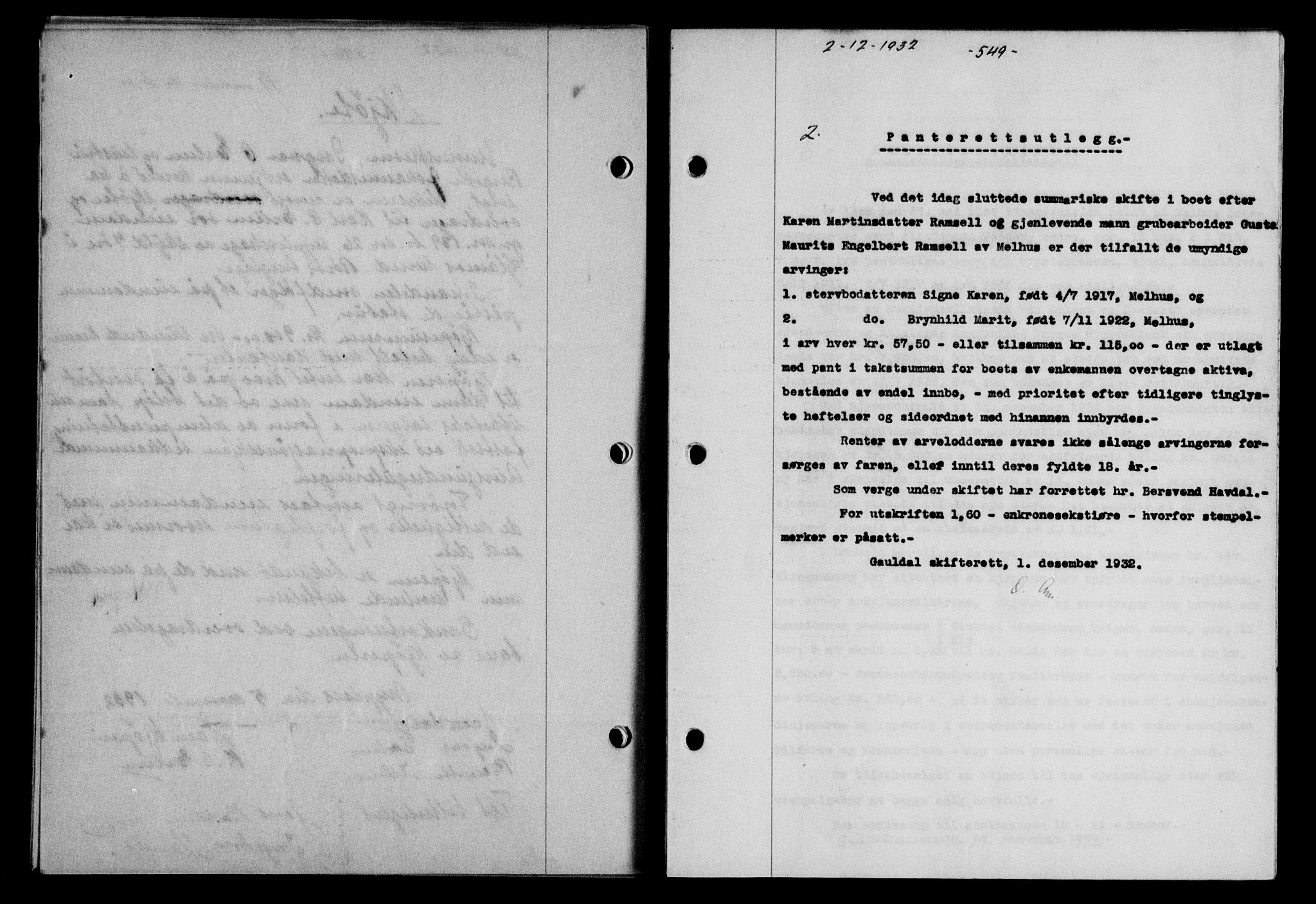 Gauldal sorenskriveri, SAT/A-0014/1/2/2C/L0042: Pantebok nr. 43-44, 1932-1933, Tingl.dato: 02.12.1932