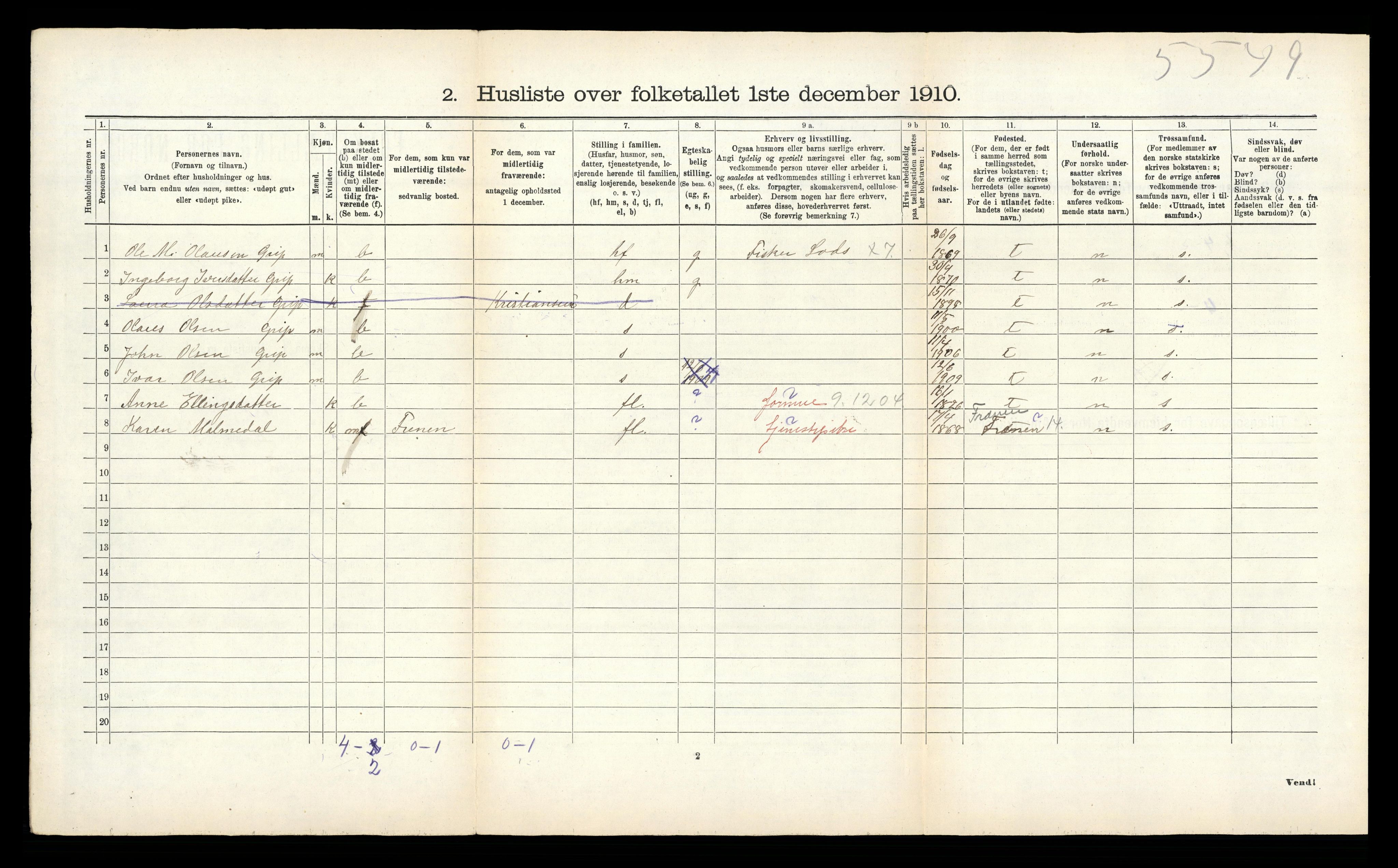 RA, Folketelling 1910 for 1555 Grip herred, 1910, s. 20