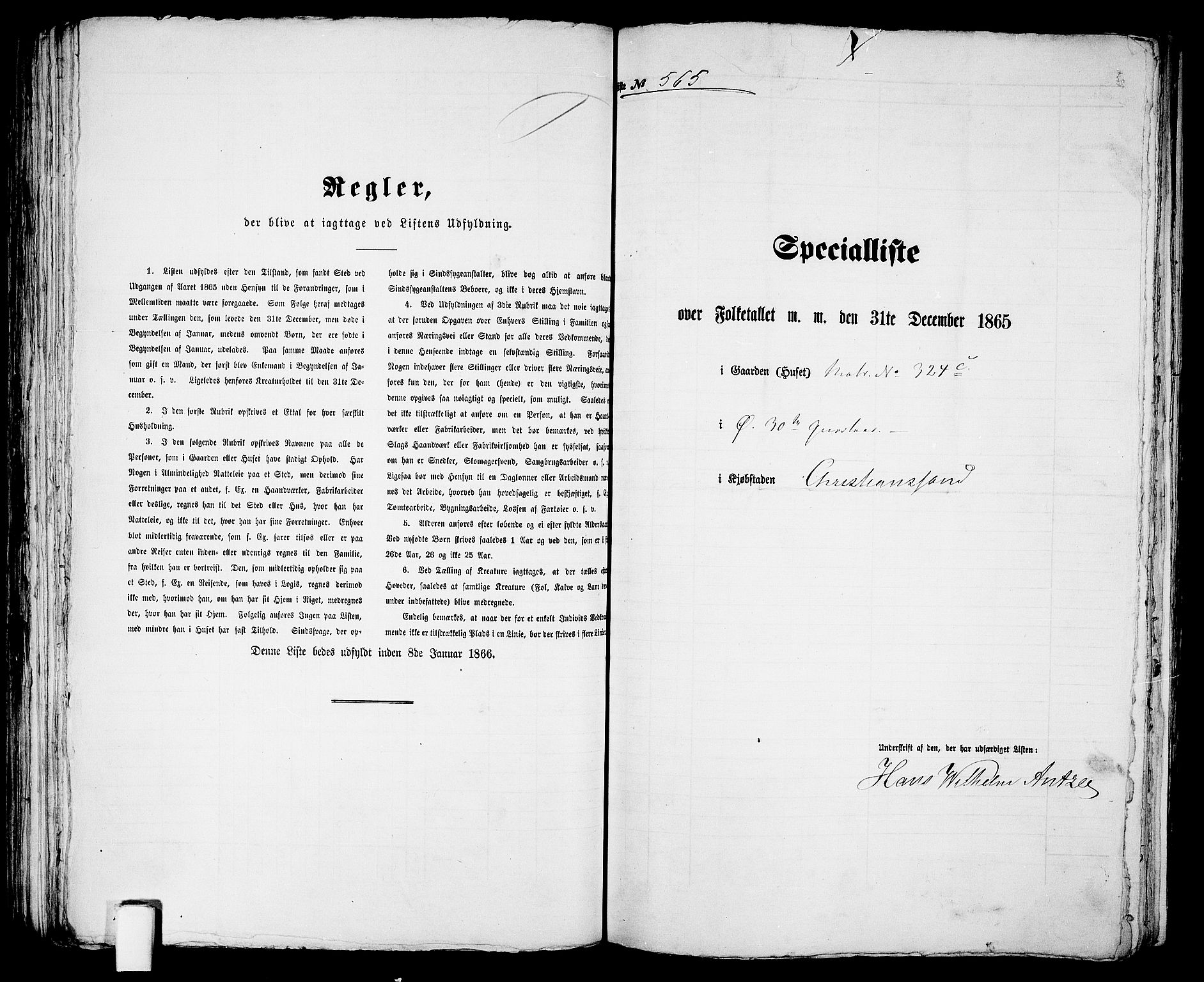 RA, Folketelling 1865 for 1001P Kristiansand prestegjeld, 1865, s. 1155