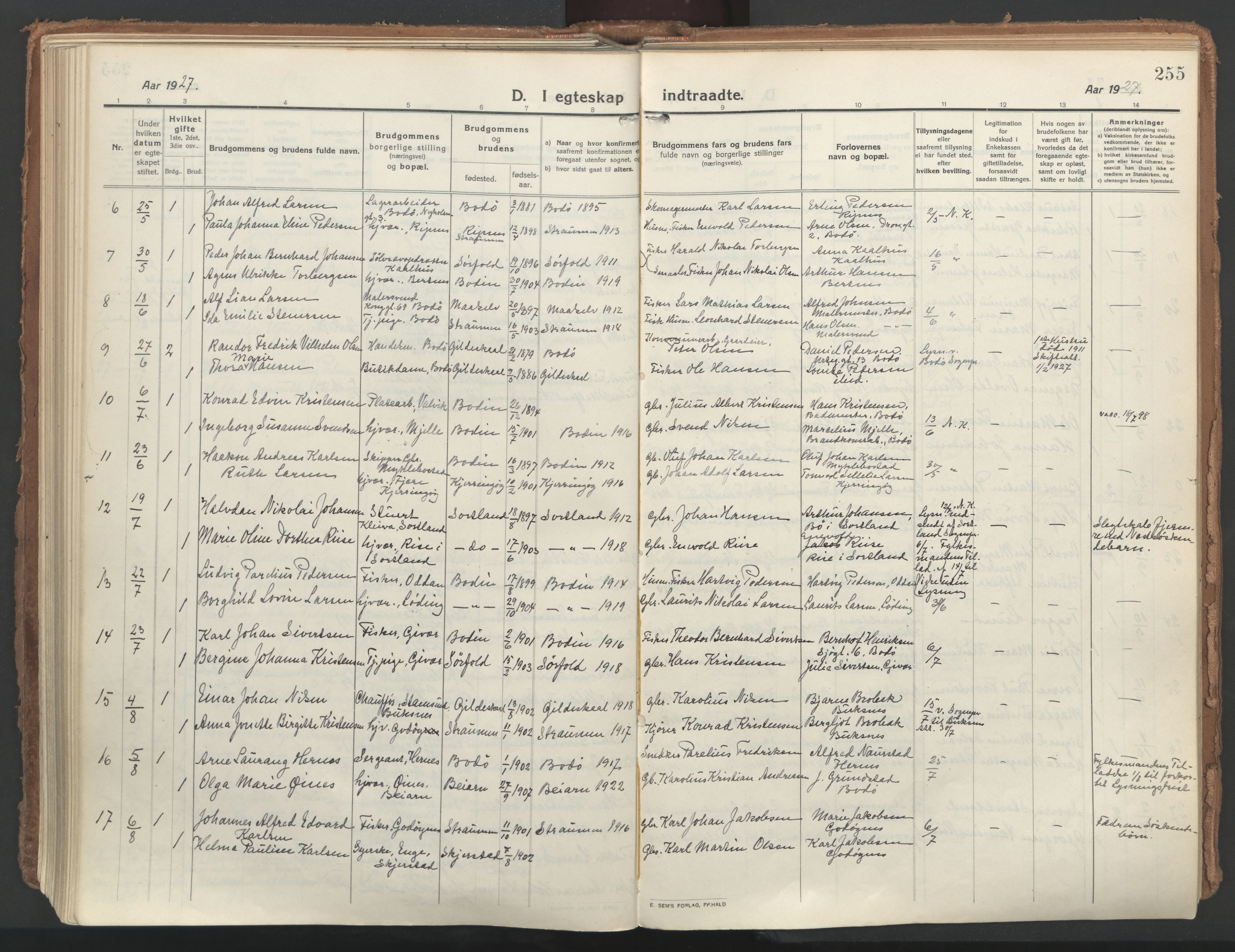 Ministerialprotokoller, klokkerbøker og fødselsregistre - Nordland, AV/SAT-A-1459/802/L0060: Ministerialbok nr. 802A07, 1916-1933, s. 255