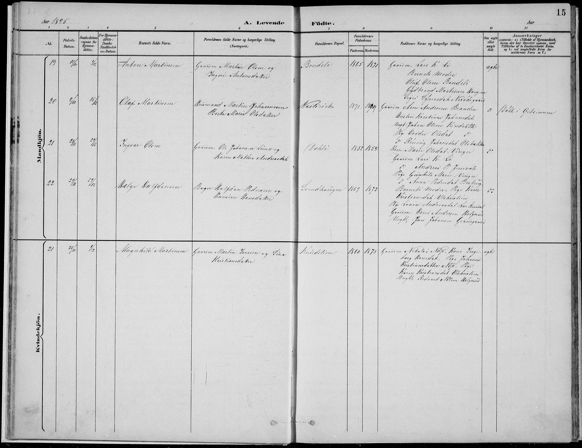 Nordre Land prestekontor, SAH/PREST-124/H/Ha/Hab/L0013: Klokkerbok nr. 13, 1891-1904, s. 15