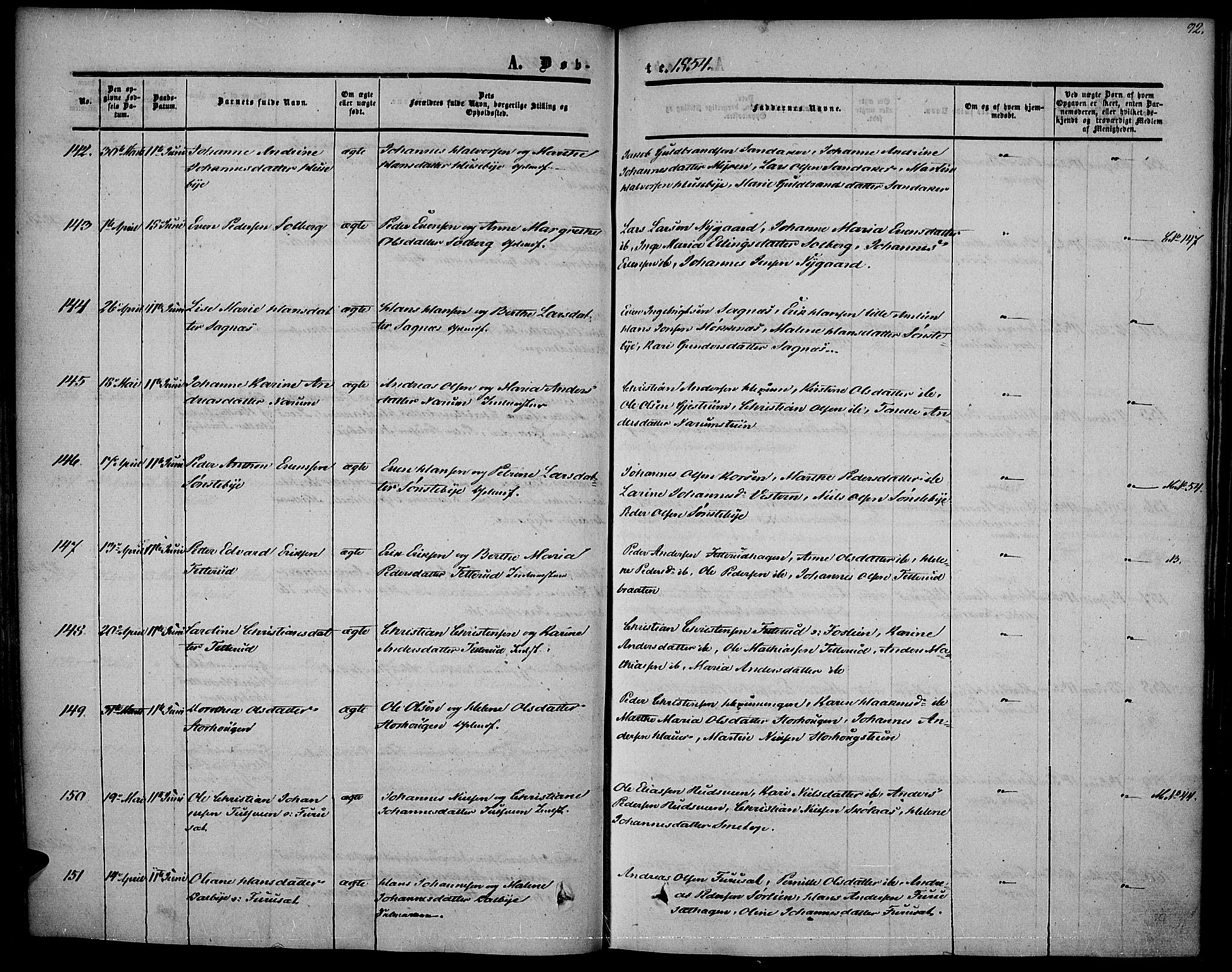Vestre Toten prestekontor, SAH/PREST-108/H/Ha/Haa/L0005: Ministerialbok nr. 5, 1850-1855, s. 92
