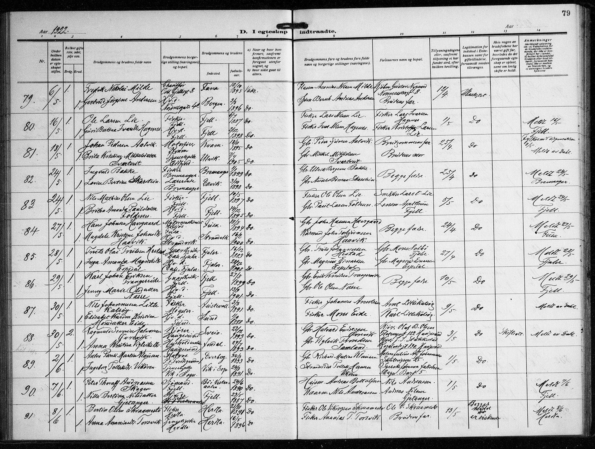 Nykirken Sokneprestembete, AV/SAB-A-77101/H/Haa/L0037: Ministerialbok nr. D 7, 1918-1926, s. 79