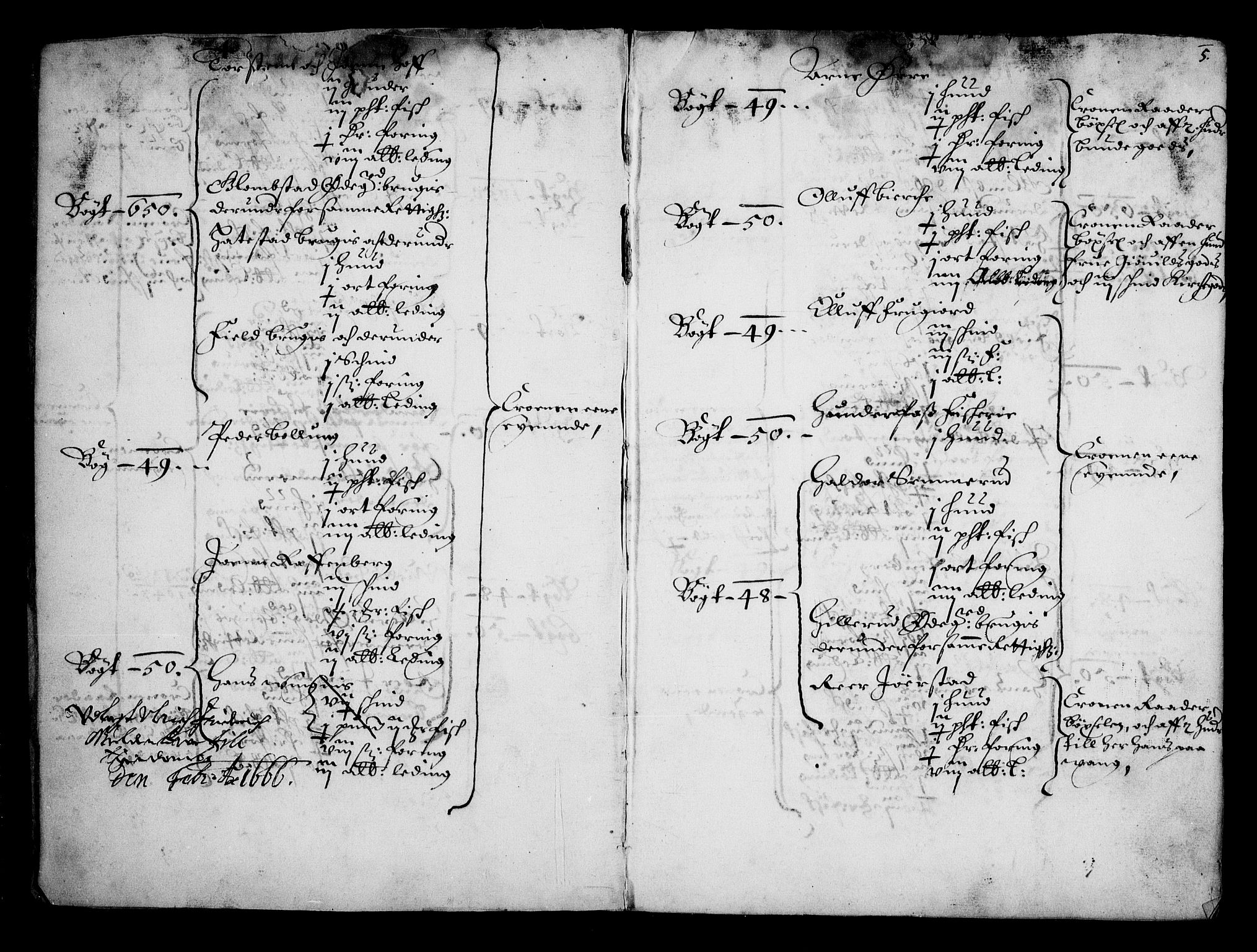 Rentekammeret inntil 1814, Realistisk ordnet avdeling, AV/RA-EA-4070/N/Na/L0001: [XI f]: Akershus stifts jordebok, 1652, s. 4b-5a