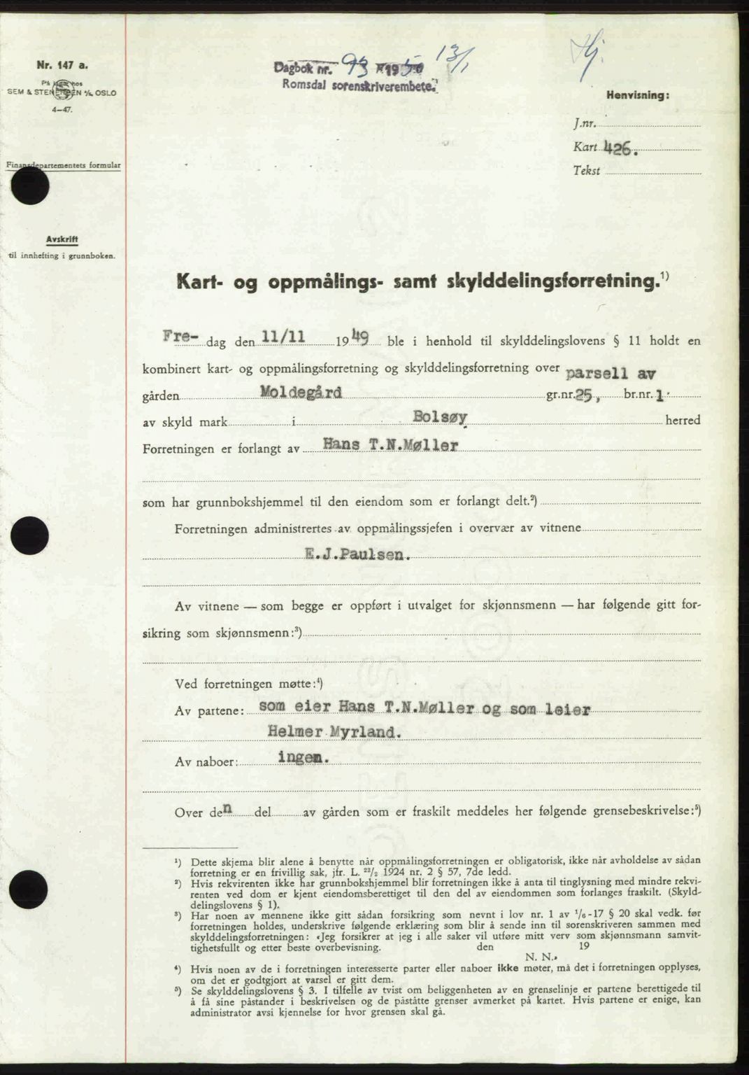 Romsdal sorenskriveri, SAT/A-4149/1/2/2C: Pantebok nr. A32, 1950-1950, Dagboknr: 93/1950