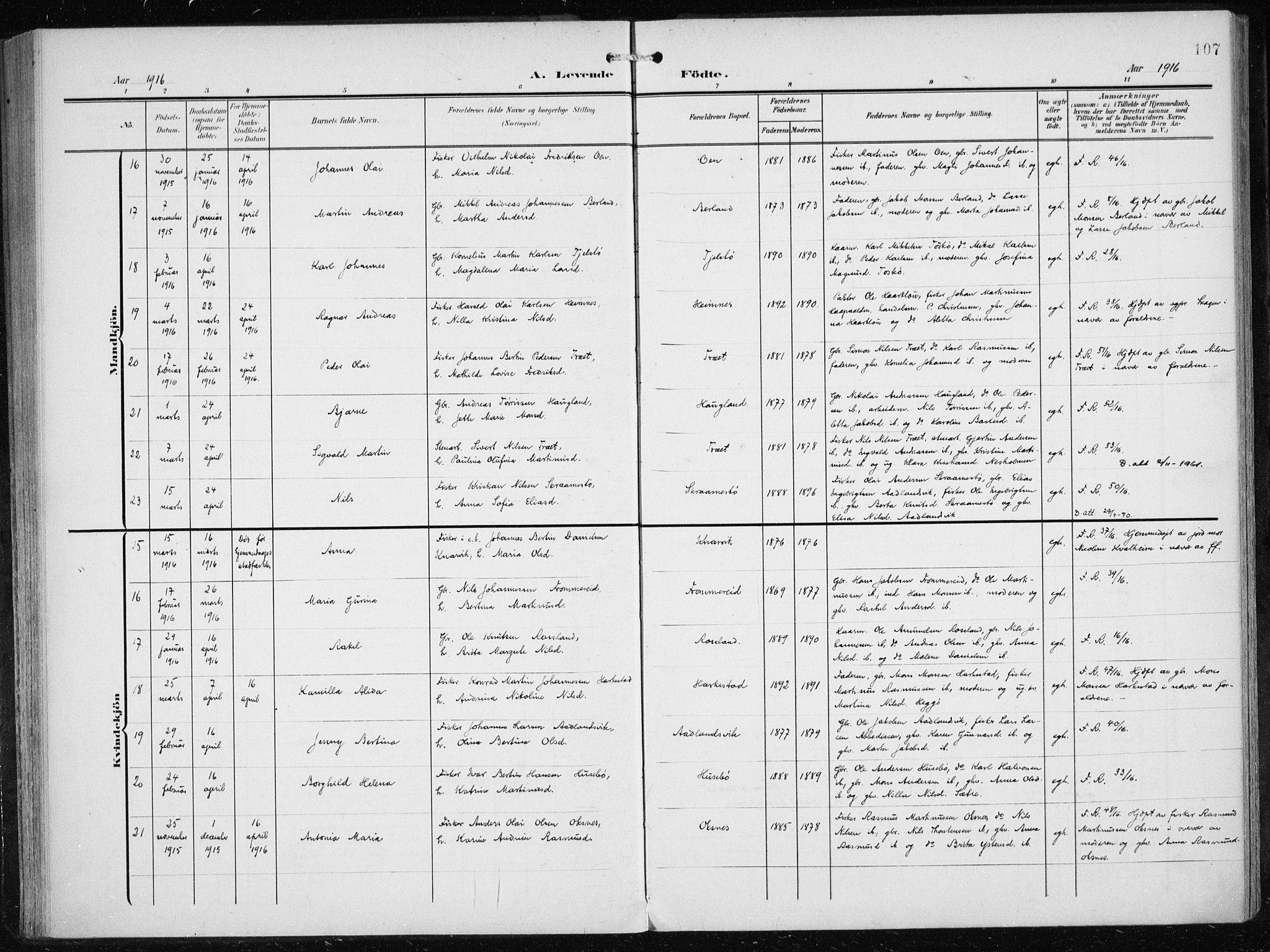 Herdla Sokneprestembete, AV/SAB-A-75701/H/Haa: Ministerialbok nr. A 5, 1905-1918, s. 107