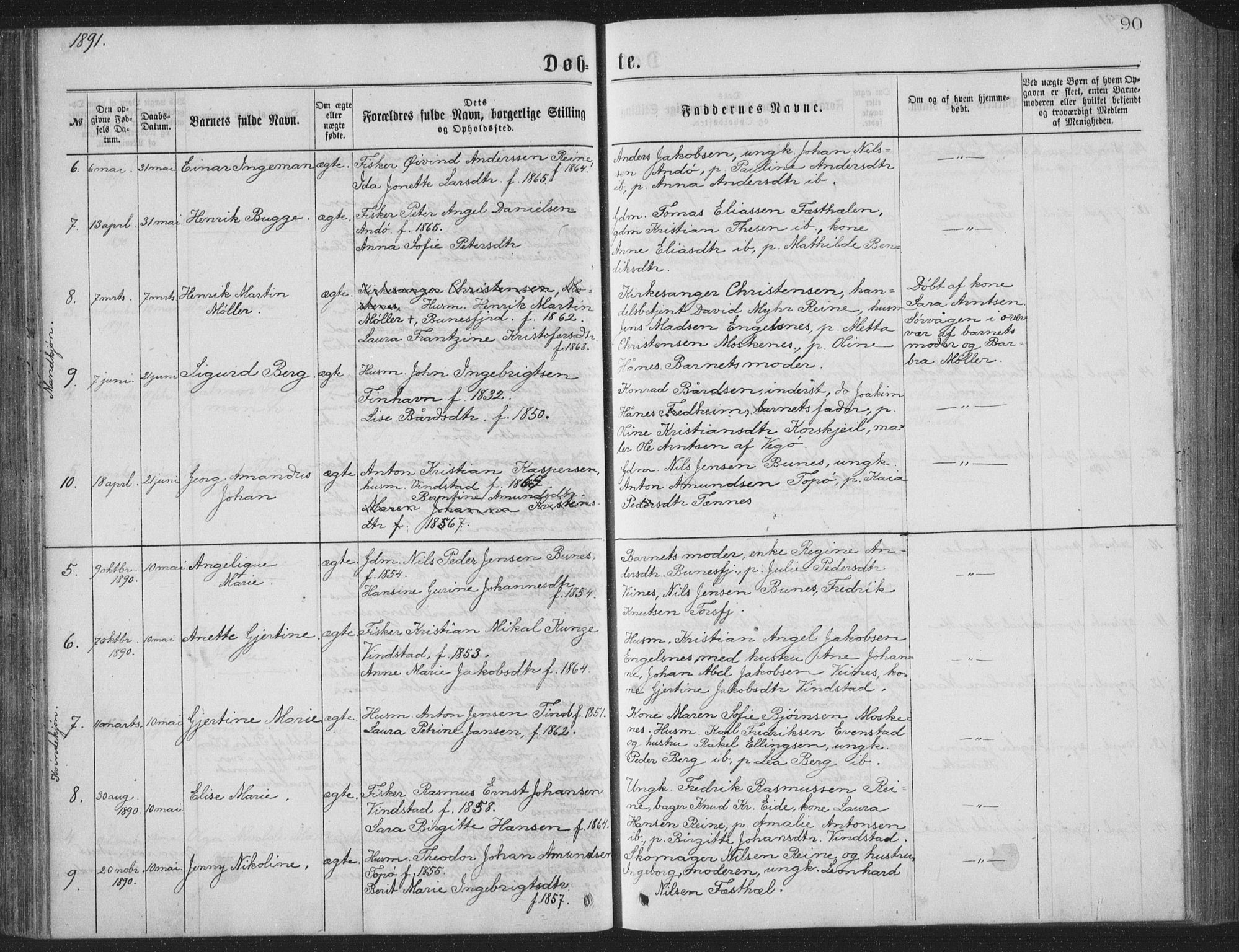 Ministerialprotokoller, klokkerbøker og fødselsregistre - Nordland, AV/SAT-A-1459/886/L1225: Klokkerbok nr. 886C02, 1874-1896, s. 90