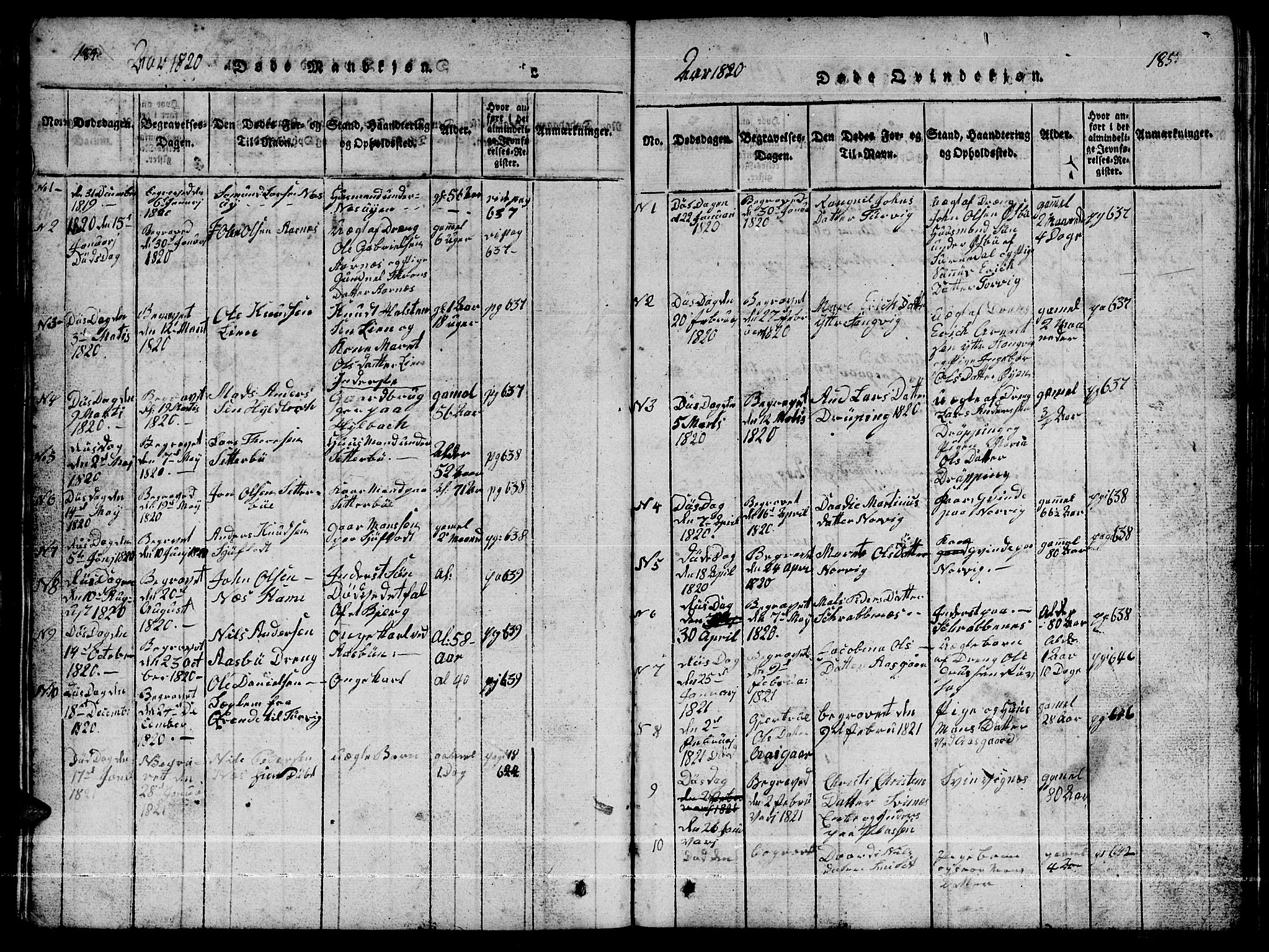 Ministerialprotokoller, klokkerbøker og fødselsregistre - Møre og Romsdal, AV/SAT-A-1454/592/L1031: Klokkerbok nr. 592C01, 1820-1833, s. 184-185