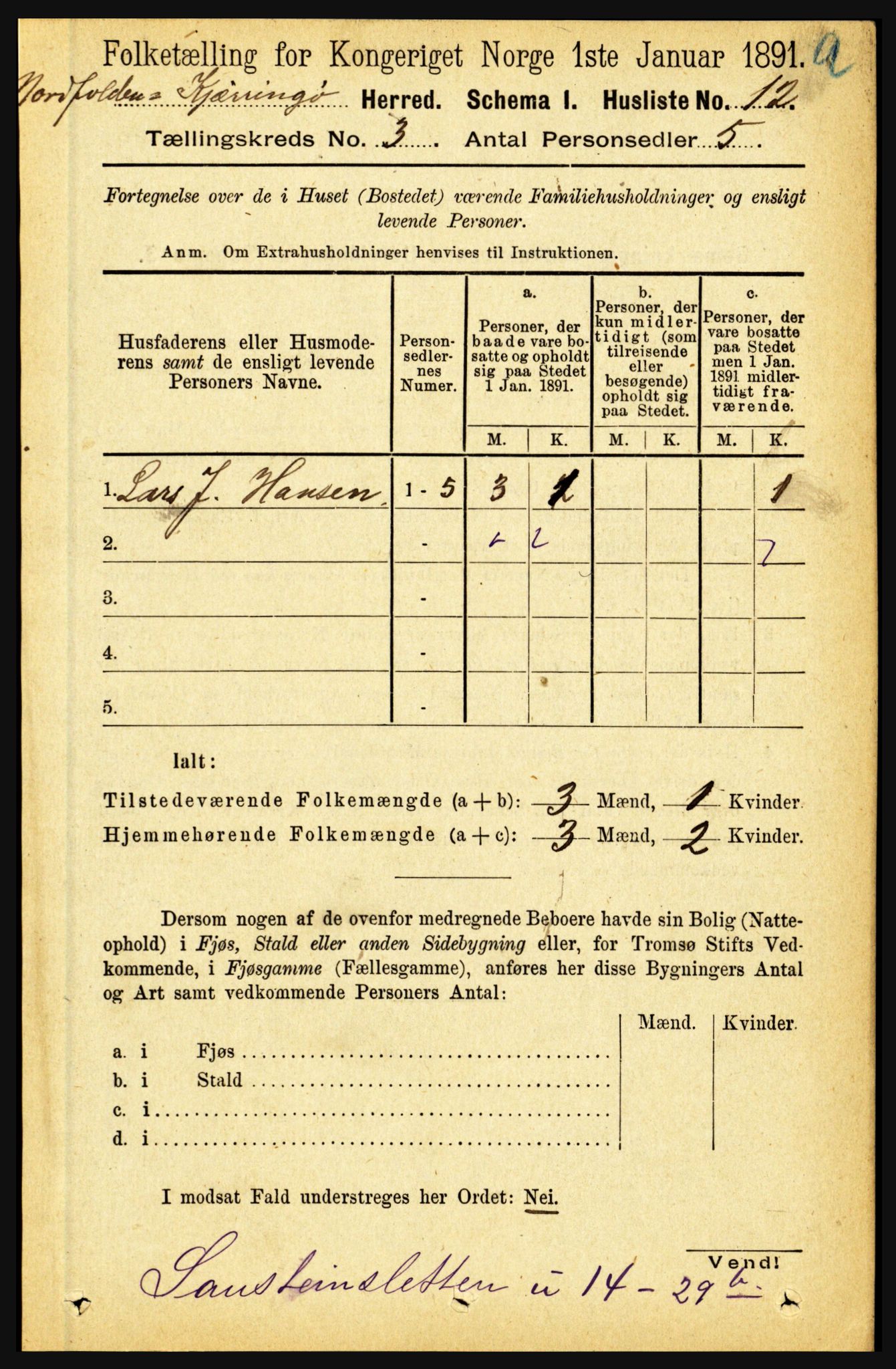 RA, Folketelling 1891 for 1846 Nordfold-Kjerringøy herred, 1891, s. 699