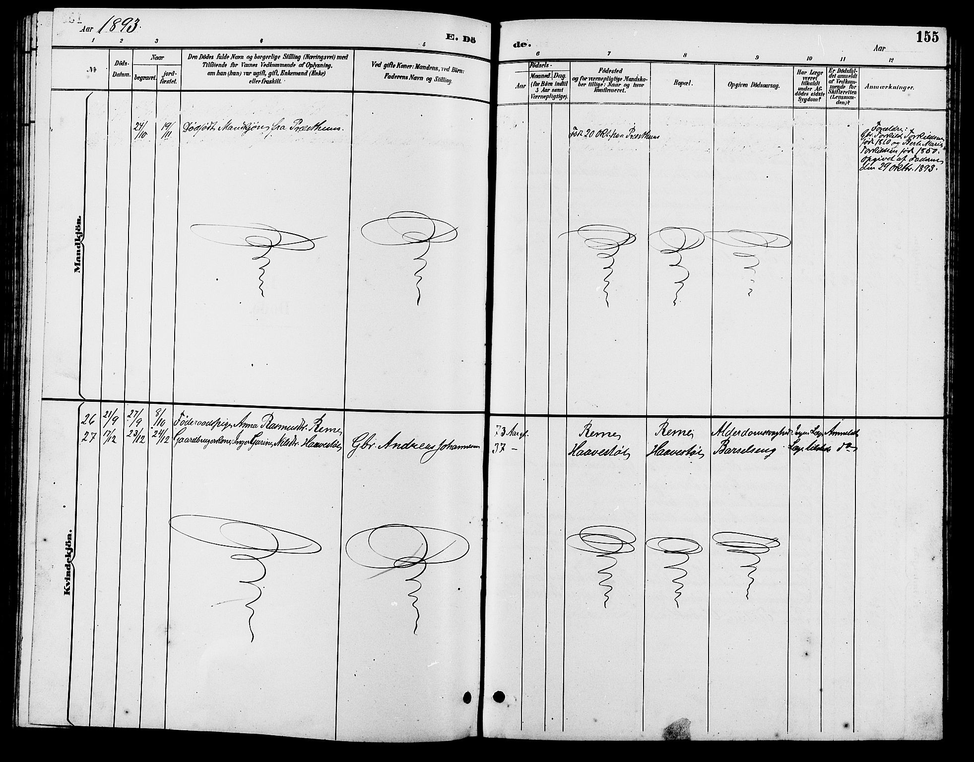 Sør-Audnedal sokneprestkontor, SAK/1111-0039/F/Fb/Fba/L0004: Klokkerbok nr. B 4, 1893-1909, s. 155