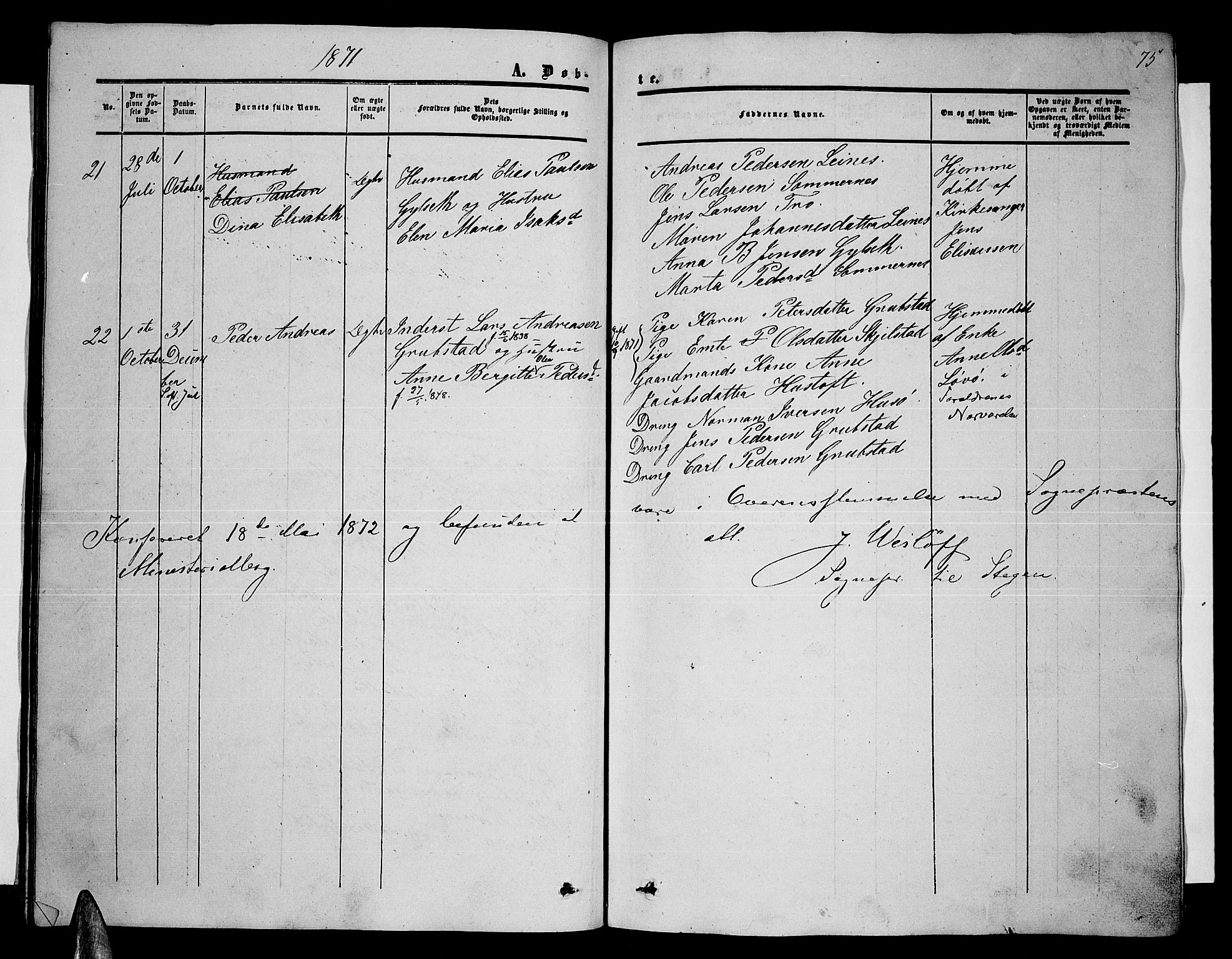 Ministerialprotokoller, klokkerbøker og fødselsregistre - Nordland, AV/SAT-A-1459/857/L0827: Klokkerbok nr. 857C02, 1852-1879, s. 75