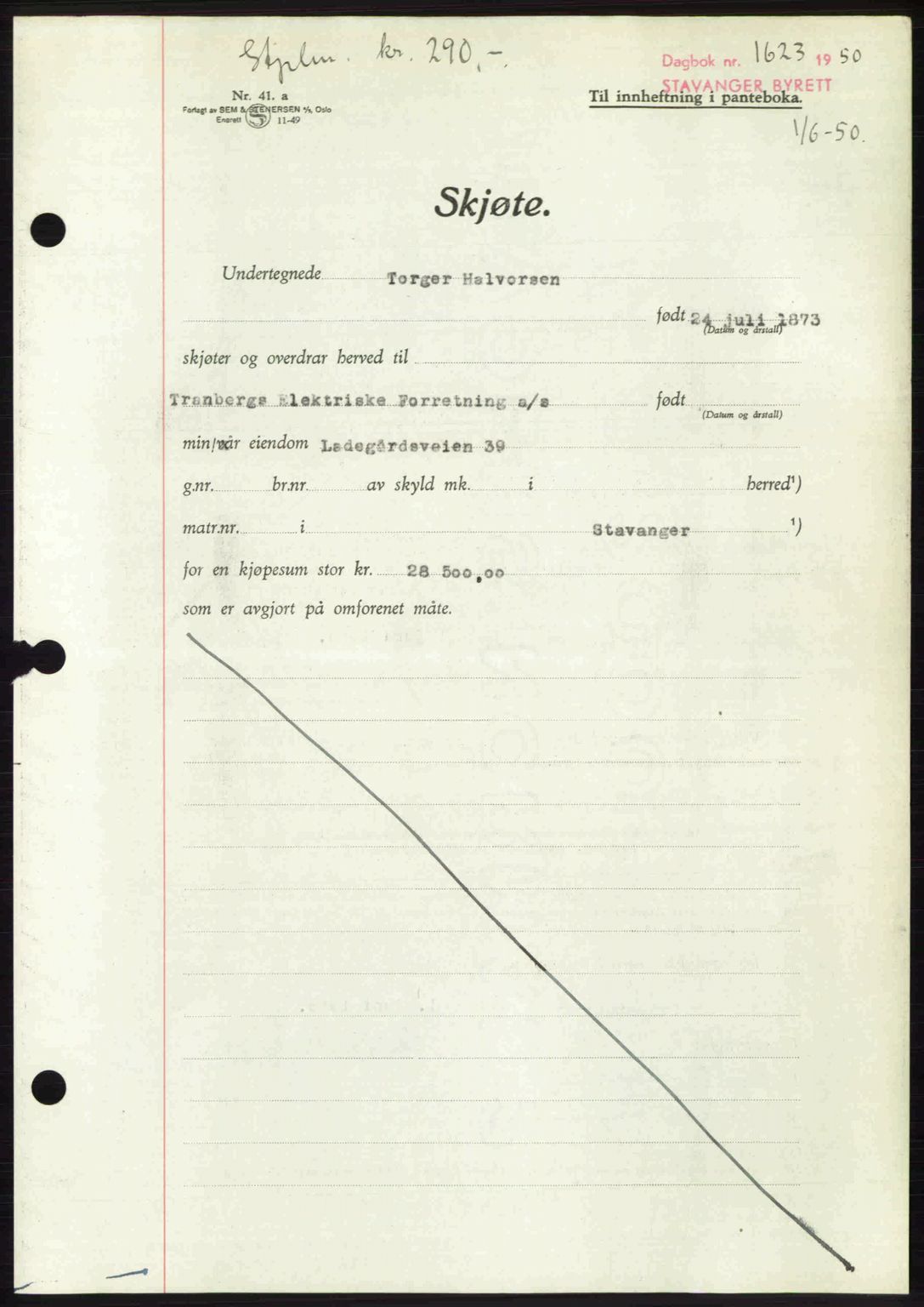 Stavanger byrett, SAST/A-100455/002/G/Gb/L0024: Pantebok nr. A13, 1949-1950, Dagboknr: 1623/1950