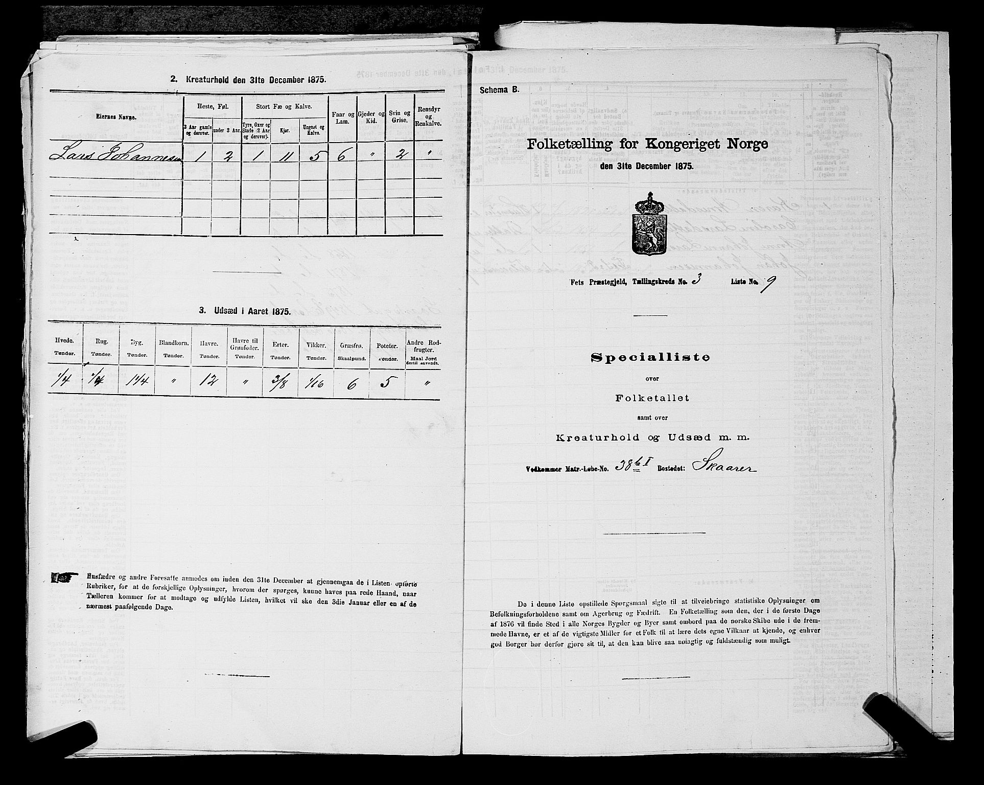 RA, Folketelling 1875 for 0227P Fet prestegjeld, 1875, s. 437