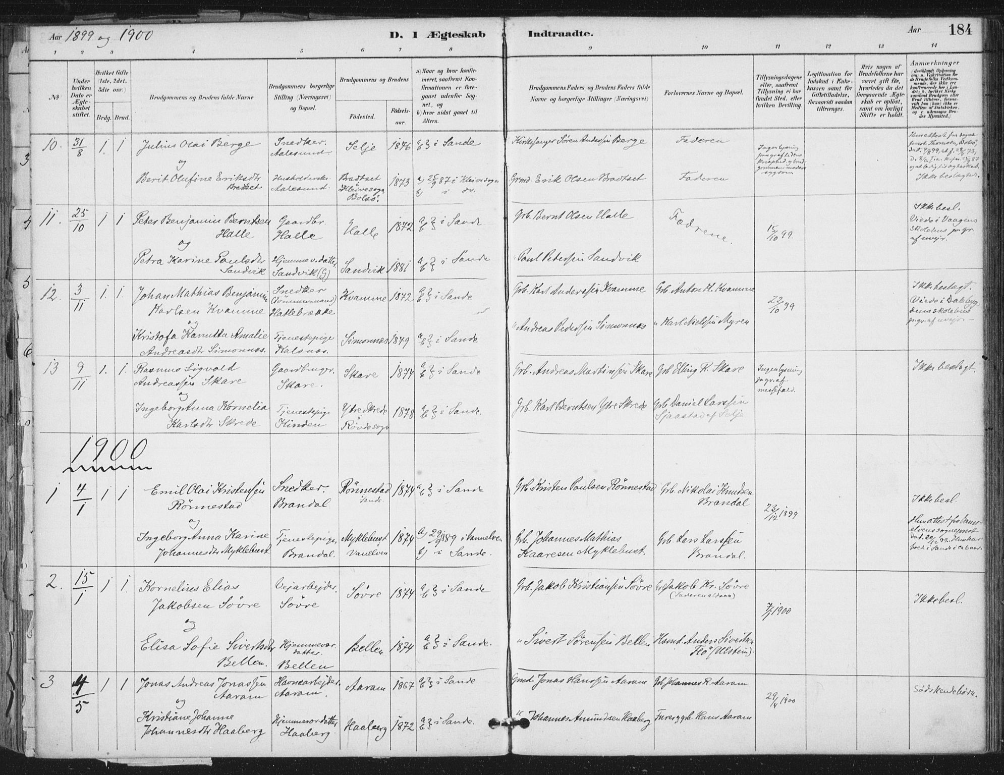 Ministerialprotokoller, klokkerbøker og fødselsregistre - Møre og Romsdal, SAT/A-1454/503/L0037: Ministerialbok nr. 503A05, 1884-1900, s. 184