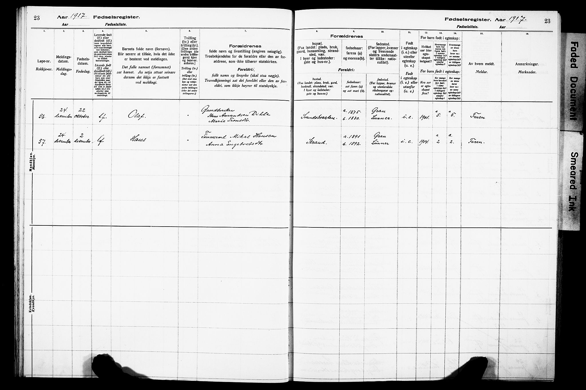 Lunner prestekontor, SAH/PREST-118/I/Id/L0001: Fødselsregister nr. 1, 1916-1932, s. 23
