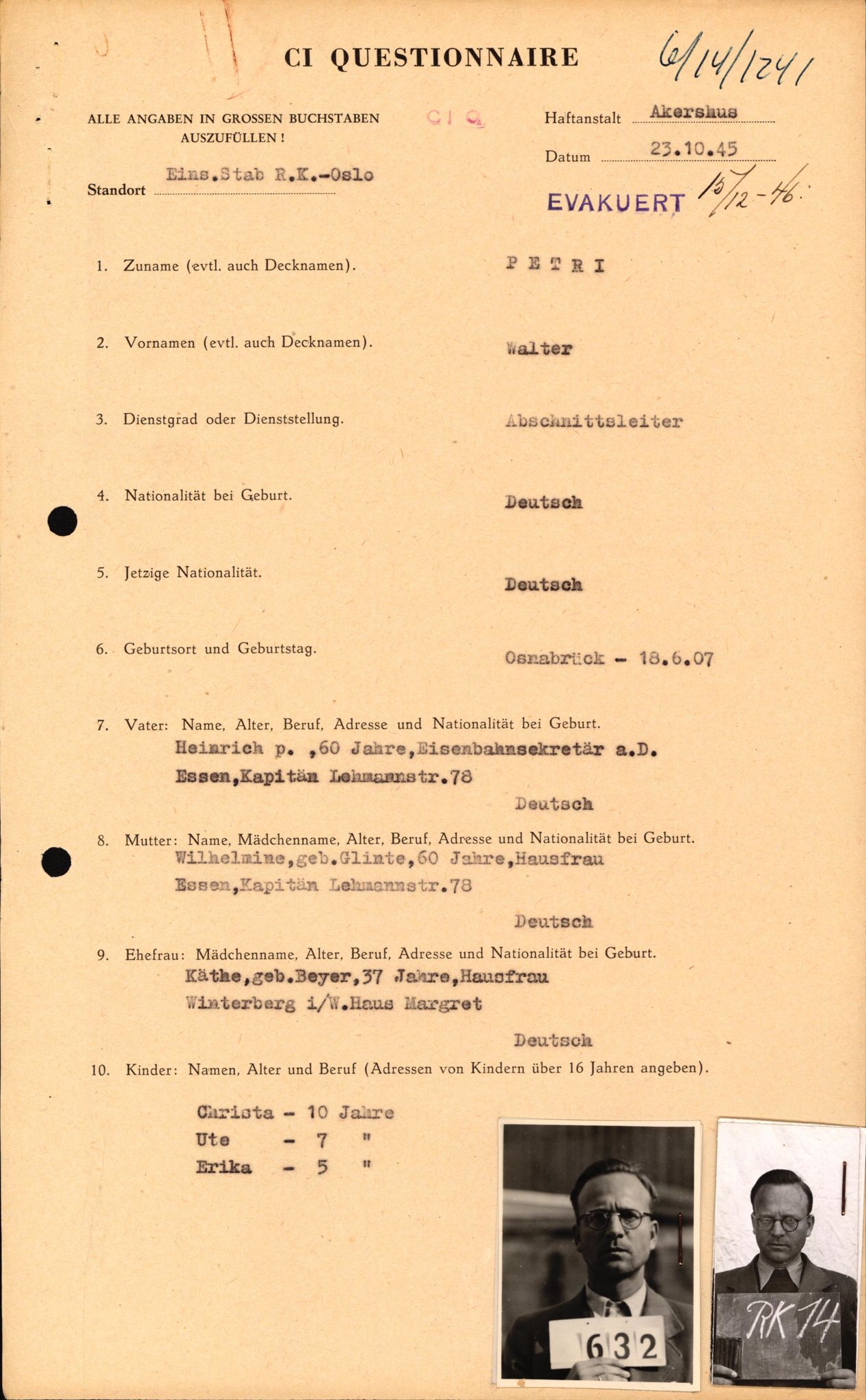 Forsvaret, Forsvarets overkommando II, AV/RA-RAFA-3915/D/Db/L0025: CI Questionaires. Tyske okkupasjonsstyrker i Norge. Tyskere., 1945-1946, s. 554