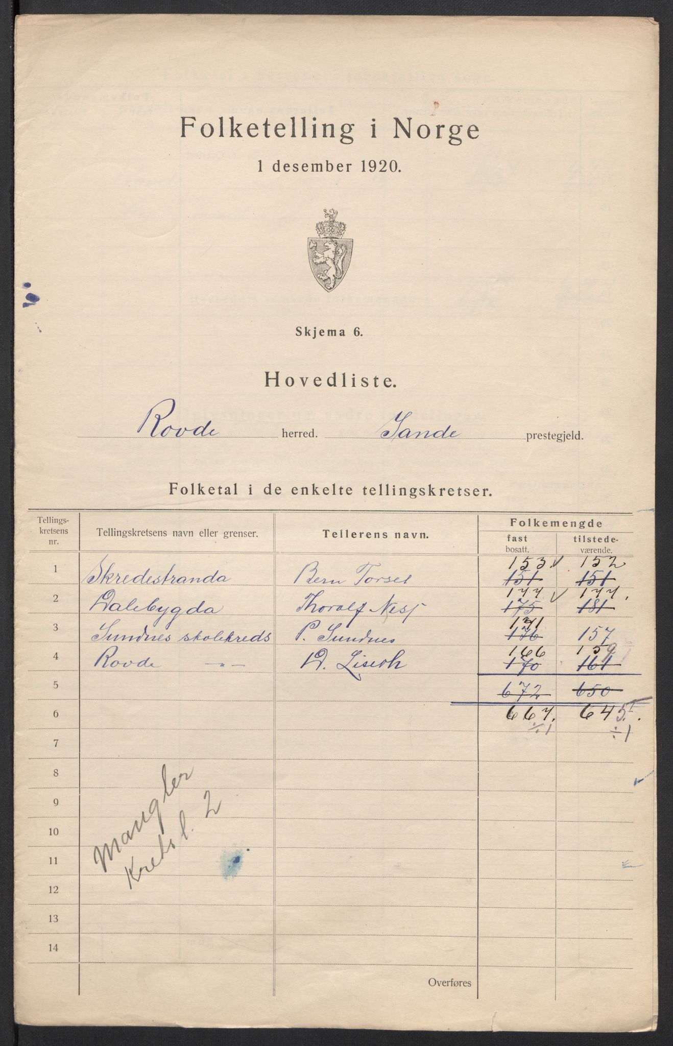 SAT, Folketelling 1920 for 1513 Rovde herred, 1920, s. 5