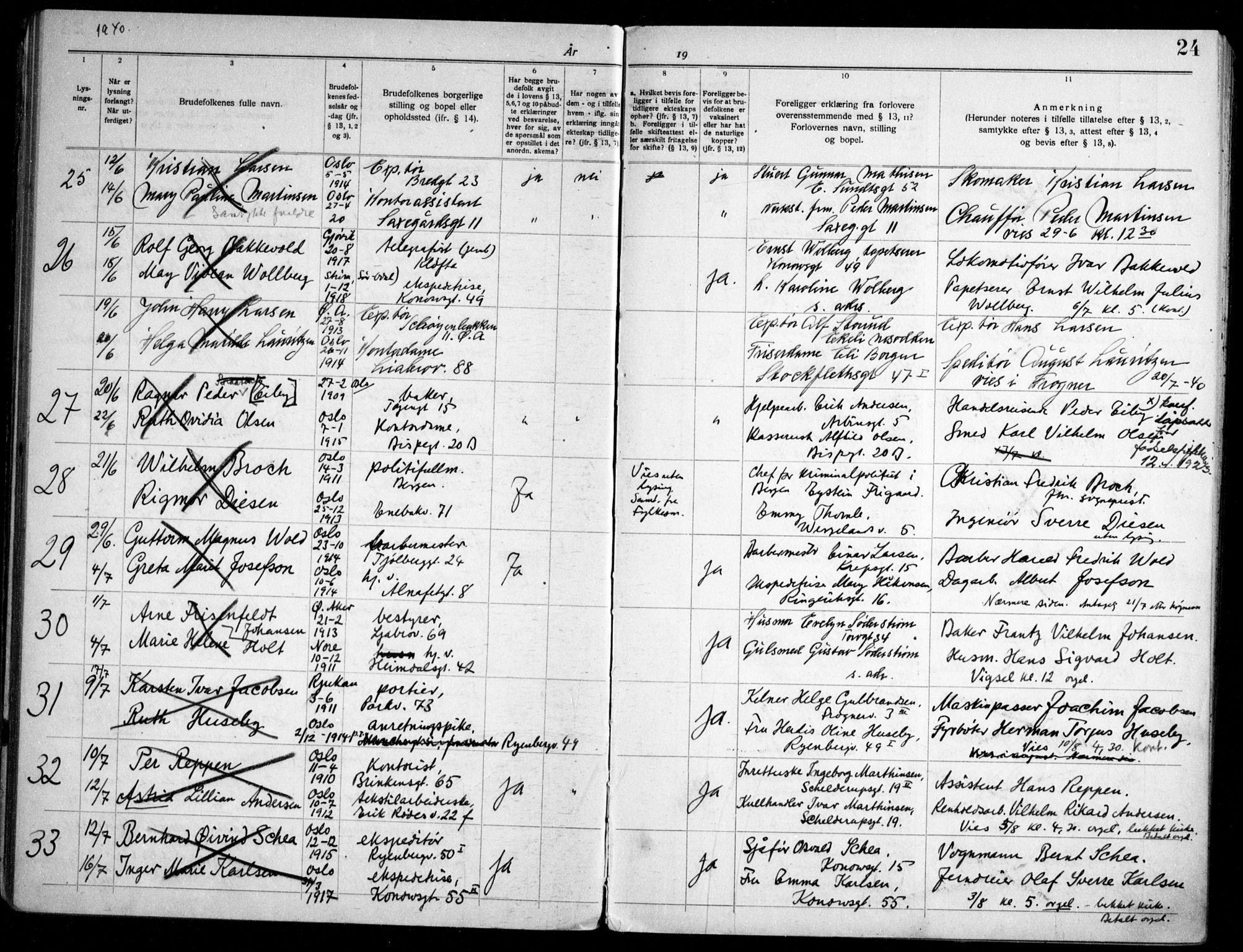 Gamlebyen prestekontor Kirkebøker, AV/SAO-A-10884/H/Ha/L0003: Lysningsprotokoll nr. 3, 1936-1959, s. 24