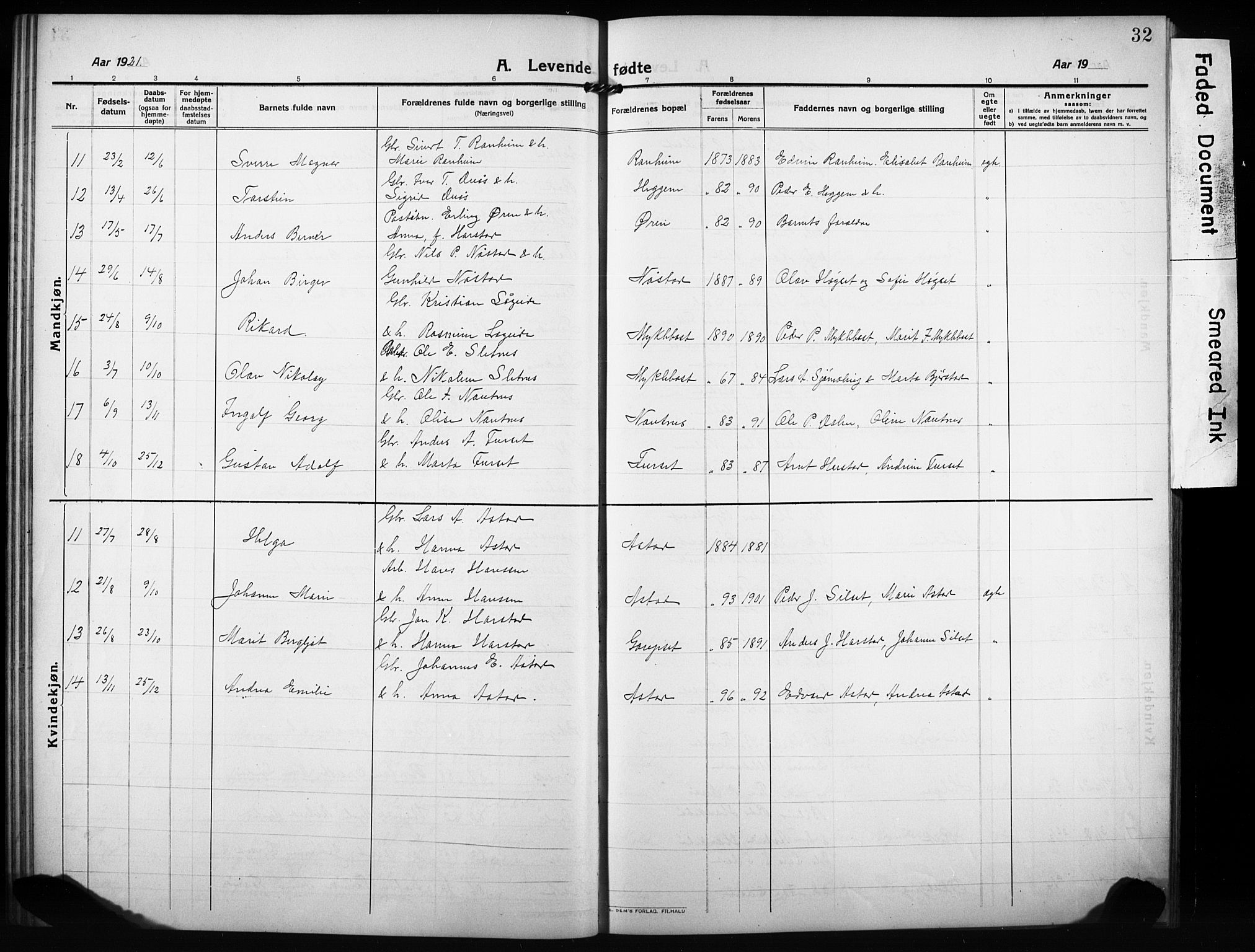 Ministerialprotokoller, klokkerbøker og fødselsregistre - Møre og Romsdal, AV/SAT-A-1454/584/L0970: Klokkerbok nr. 584C03, 1912-1932, s. 32