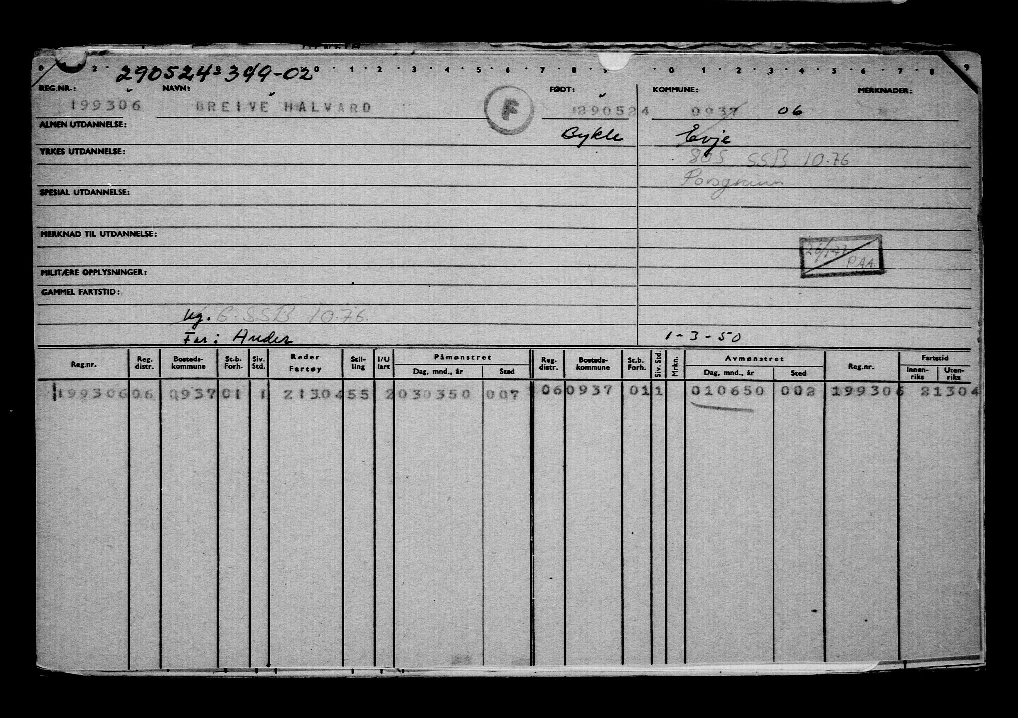 Direktoratet for sjømenn, RA/S-3545/G/Gb/L0232: Hovedkort, 1924, s. 111