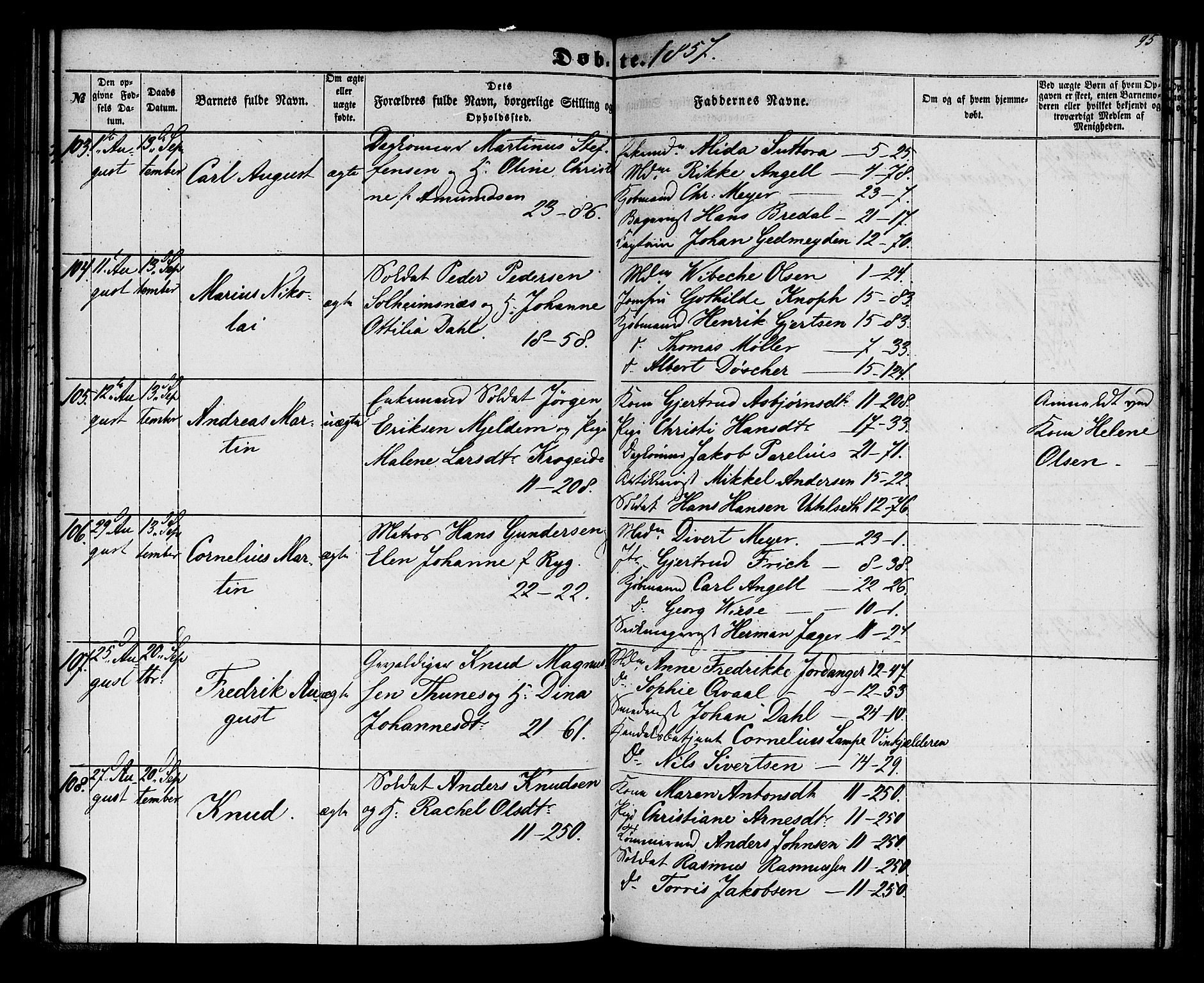 Korskirken sokneprestembete, AV/SAB-A-76101/H/Hab: Klokkerbok nr. B 3, 1853-1858, s. 95