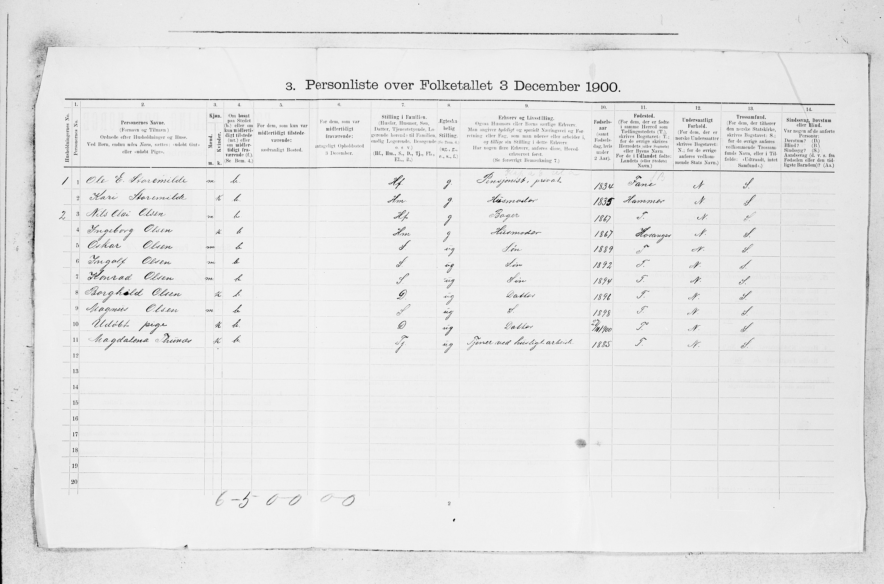 SAB, Folketelling 1900 for 1250 Haus herred, 1900, s. 31