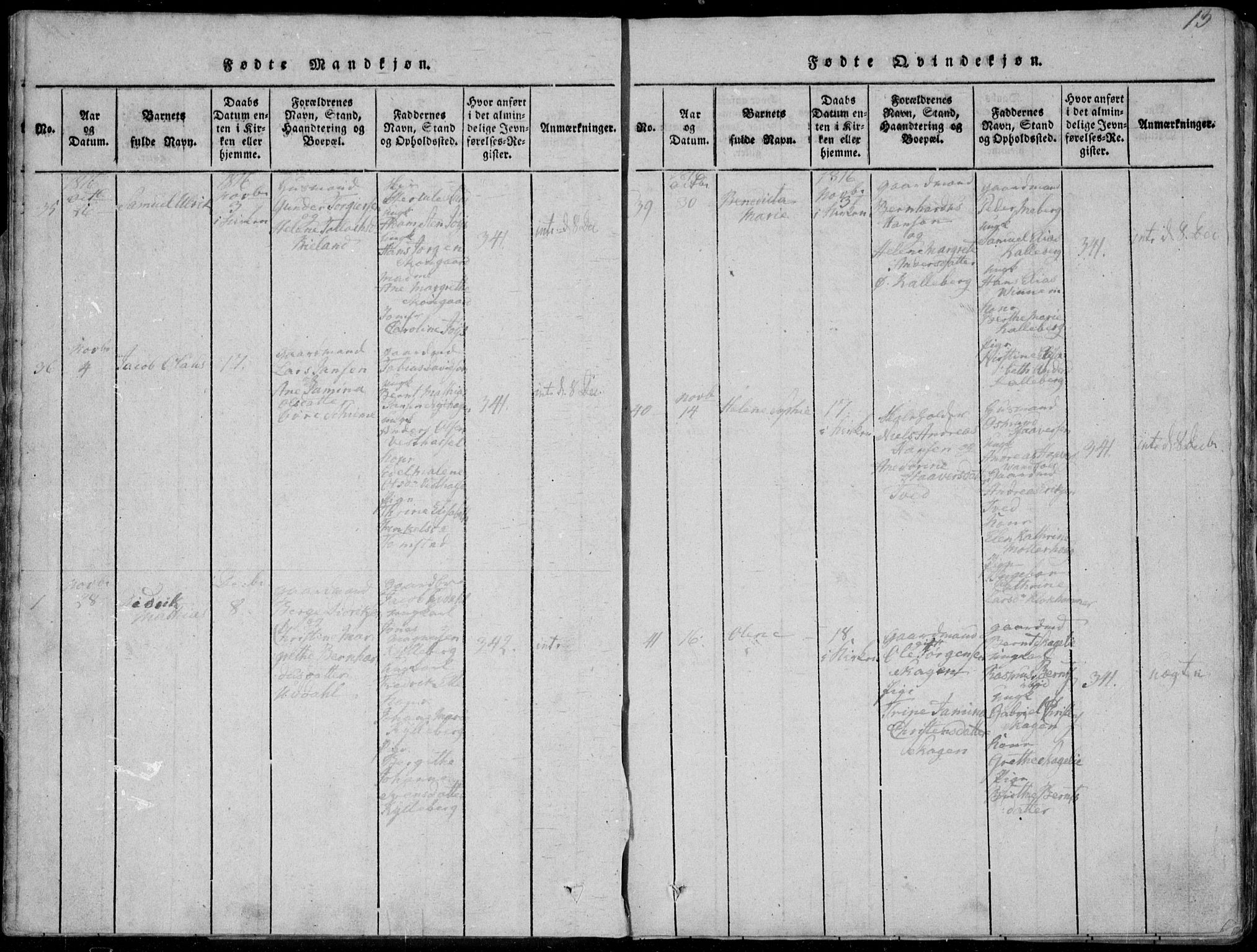 Lista sokneprestkontor, AV/SAK-1111-0027/F/Fa/L0007: Ministerialbok nr. A 7, 1816-1823, s. 13