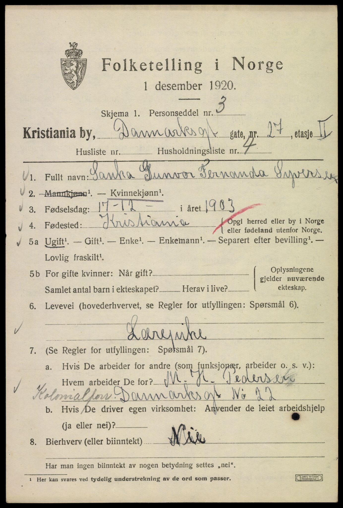 SAO, Folketelling 1920 for 0301 Kristiania kjøpstad, 1920, s. 195189