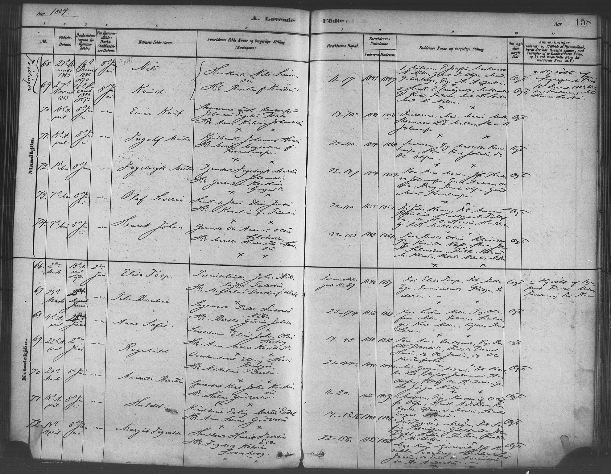 Korskirken sokneprestembete, SAB/A-76101/H/Haa/L0021: Ministerialbok nr. B 7, 1878-1889, s. 158