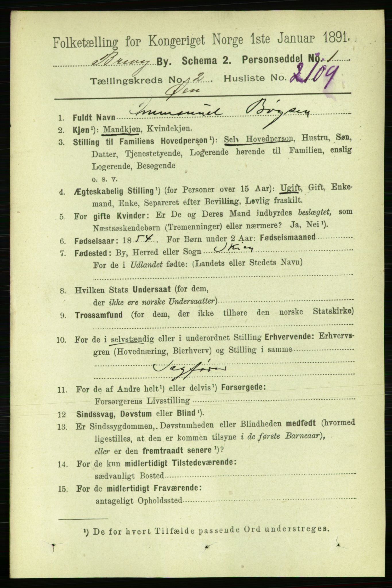 RA, Folketelling 1891 for 0804 Brevik kjøpstad, 1891, s. 2220