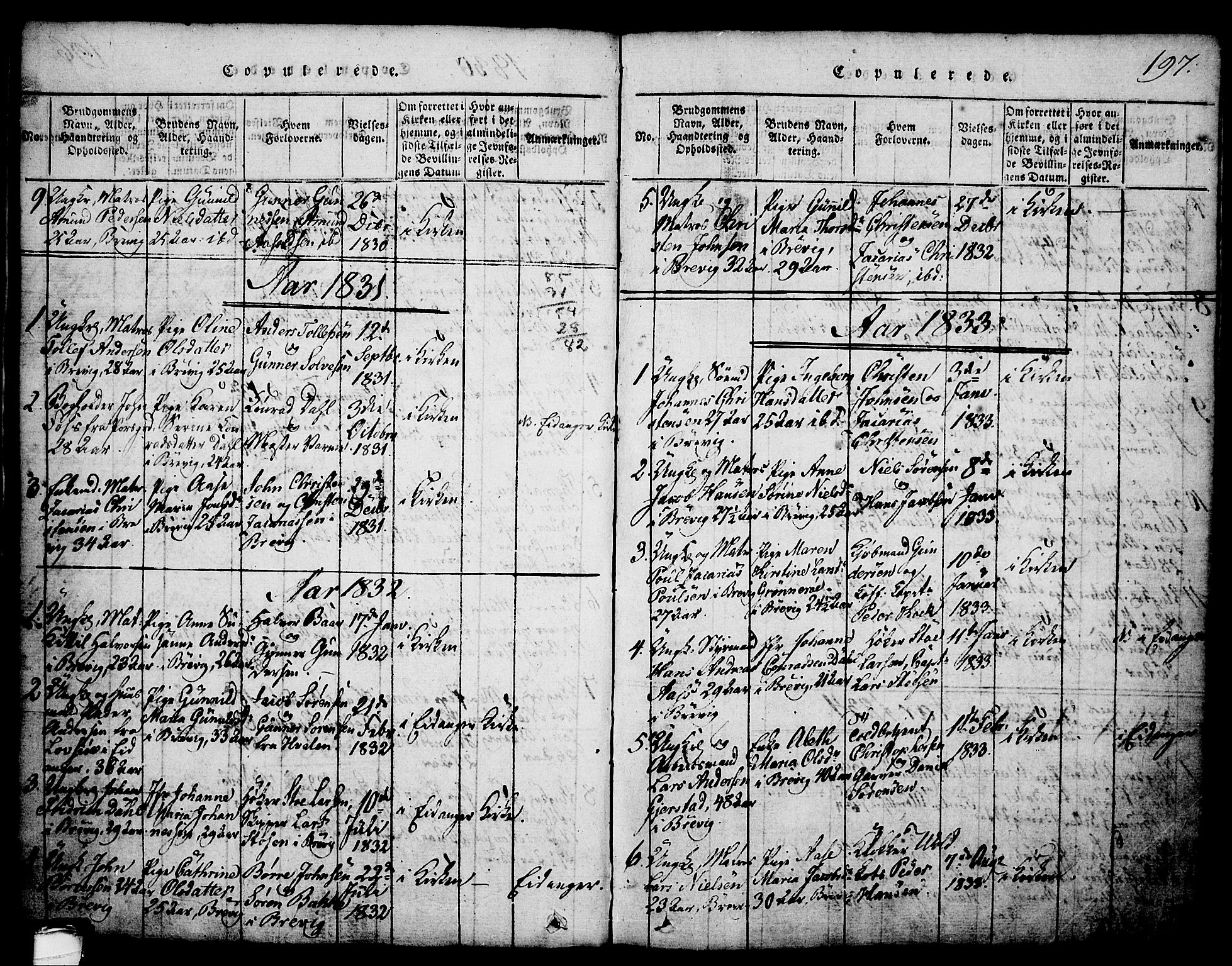 Brevik kirkebøker, AV/SAKO-A-255/G/Ga/L0001: Klokkerbok nr. 1, 1814-1845, s. 197