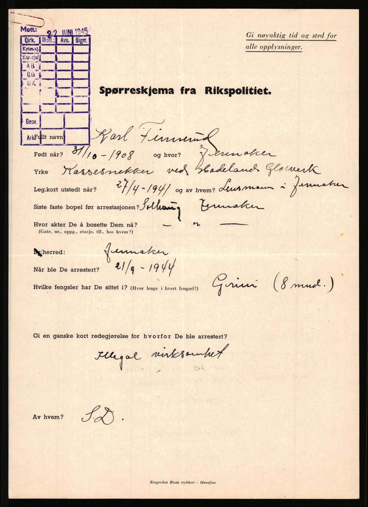 Rikspolitisjefen, AV/RA-S-1560/L/L0004: Eriksen, Alf - Geving, Øivind, 1940-1945, s. 437