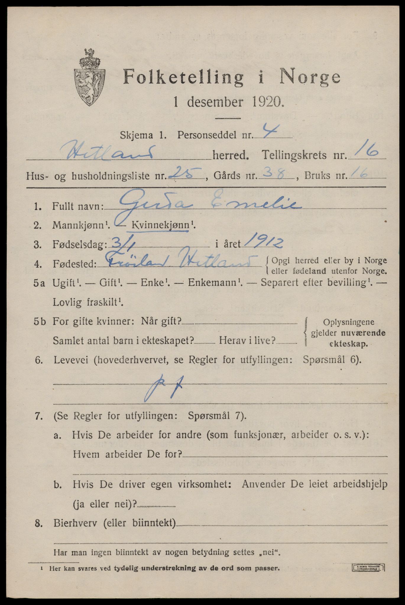 SAST, Folketelling 1920 for 1126 Hetland herred, 1920, s. 23393