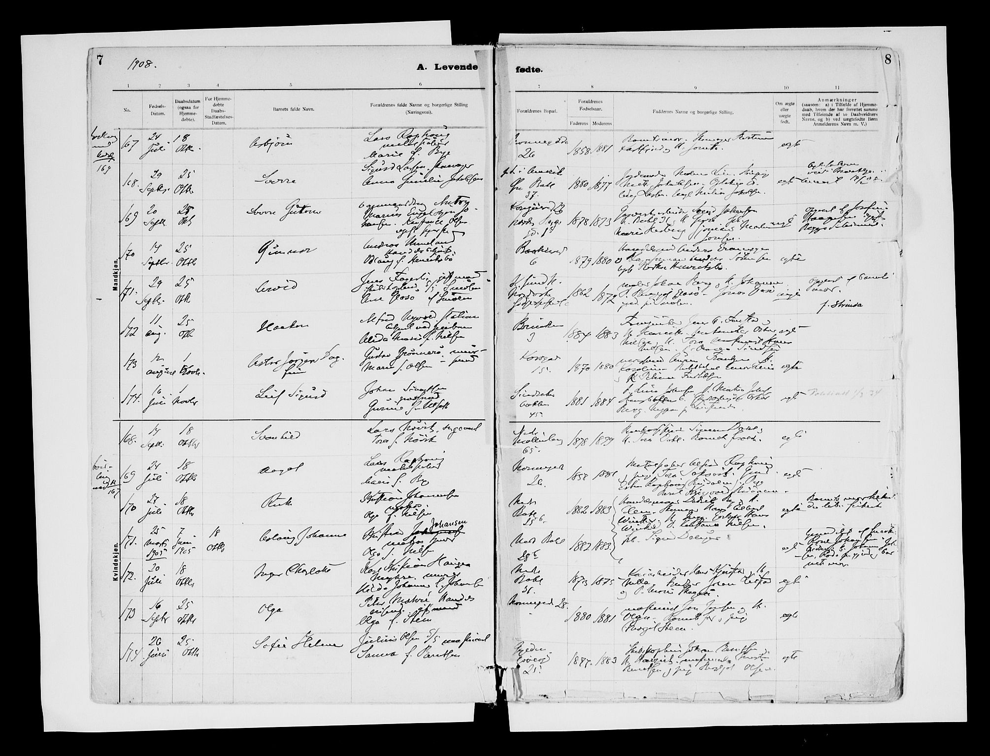 Ministerialprotokoller, klokkerbøker og fødselsregistre - Sør-Trøndelag, SAT/A-1456/604/L0203: Ministerialbok nr. 604A23, 1908-1916, s. 8