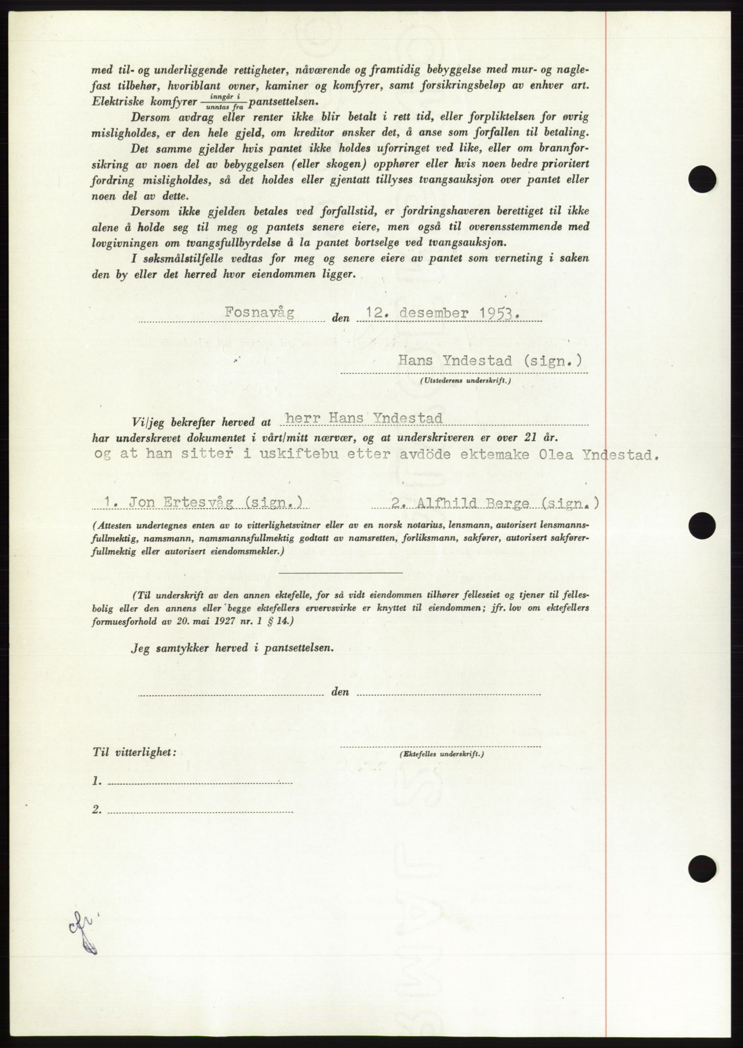 Søre Sunnmøre sorenskriveri, AV/SAT-A-4122/1/2/2C/L0124: Pantebok nr. 12B, 1953-1954, Dagboknr: 3113/1953