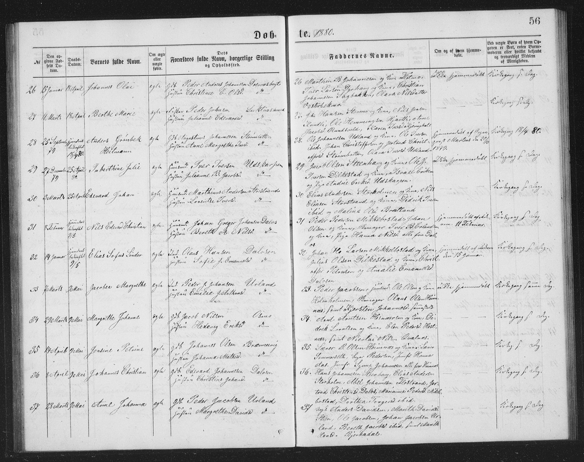 Ministerialprotokoller, klokkerbøker og fødselsregistre - Nordland, AV/SAT-A-1459/825/L0369: Klokkerbok nr. 825C06, 1873-1885, s. 56