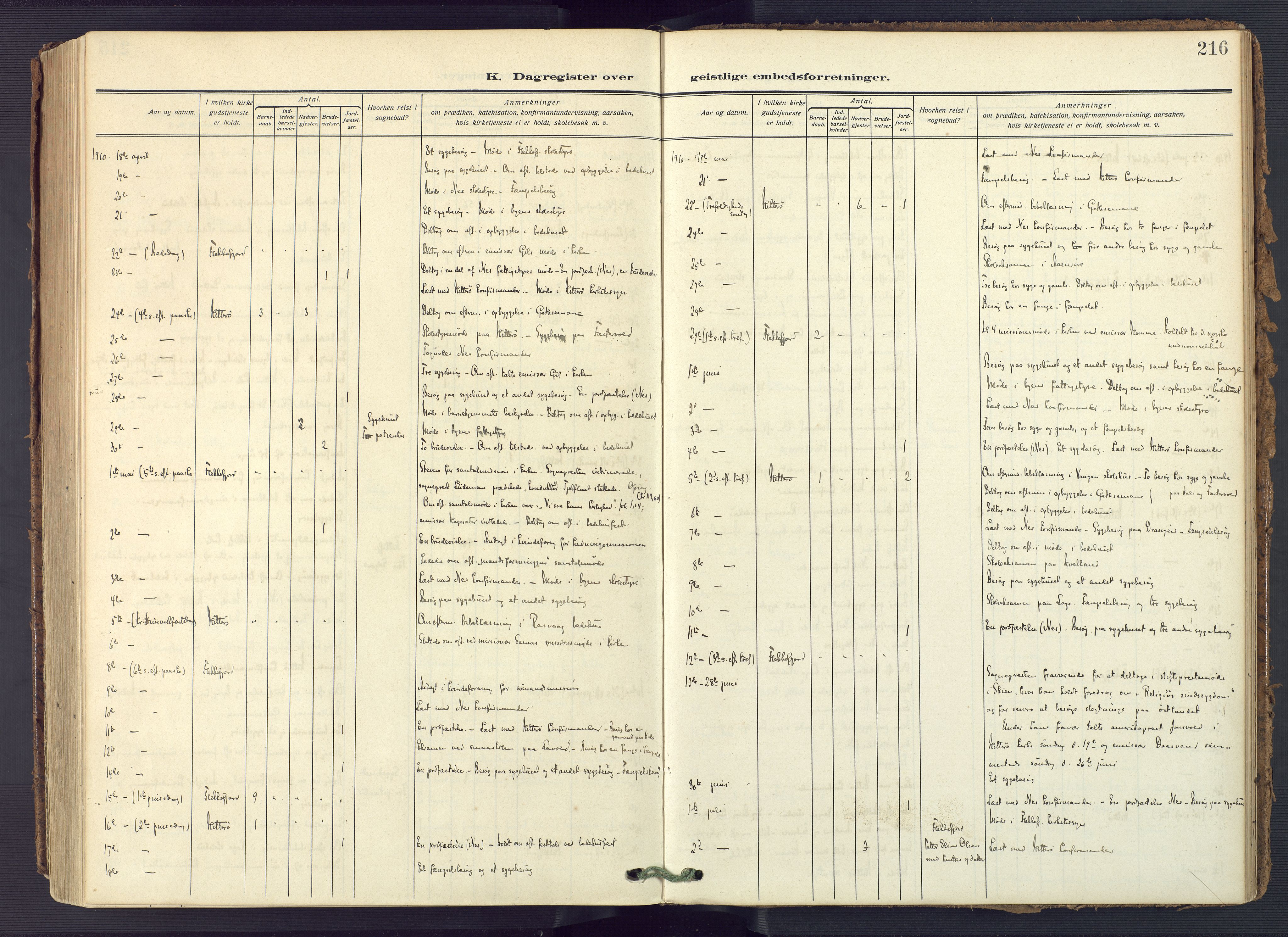 Flekkefjord sokneprestkontor, AV/SAK-1111-0012/F/Fa/Fac/L0010: Ministerialbok nr. A 10, 1910-1927, s. 216