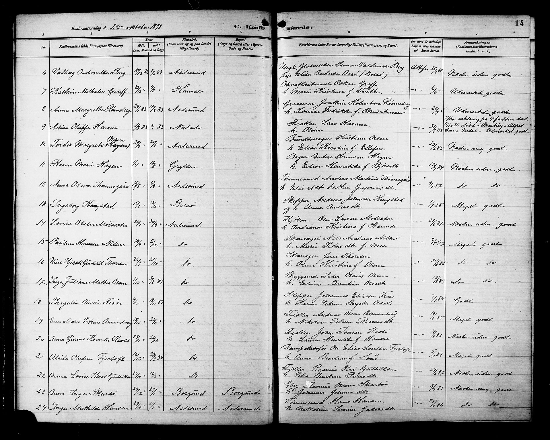 Ministerialprotokoller, klokkerbøker og fødselsregistre - Møre og Romsdal, AV/SAT-A-1454/529/L0469: Klokkerbok nr. 529C06, 1898-1906, s. 14